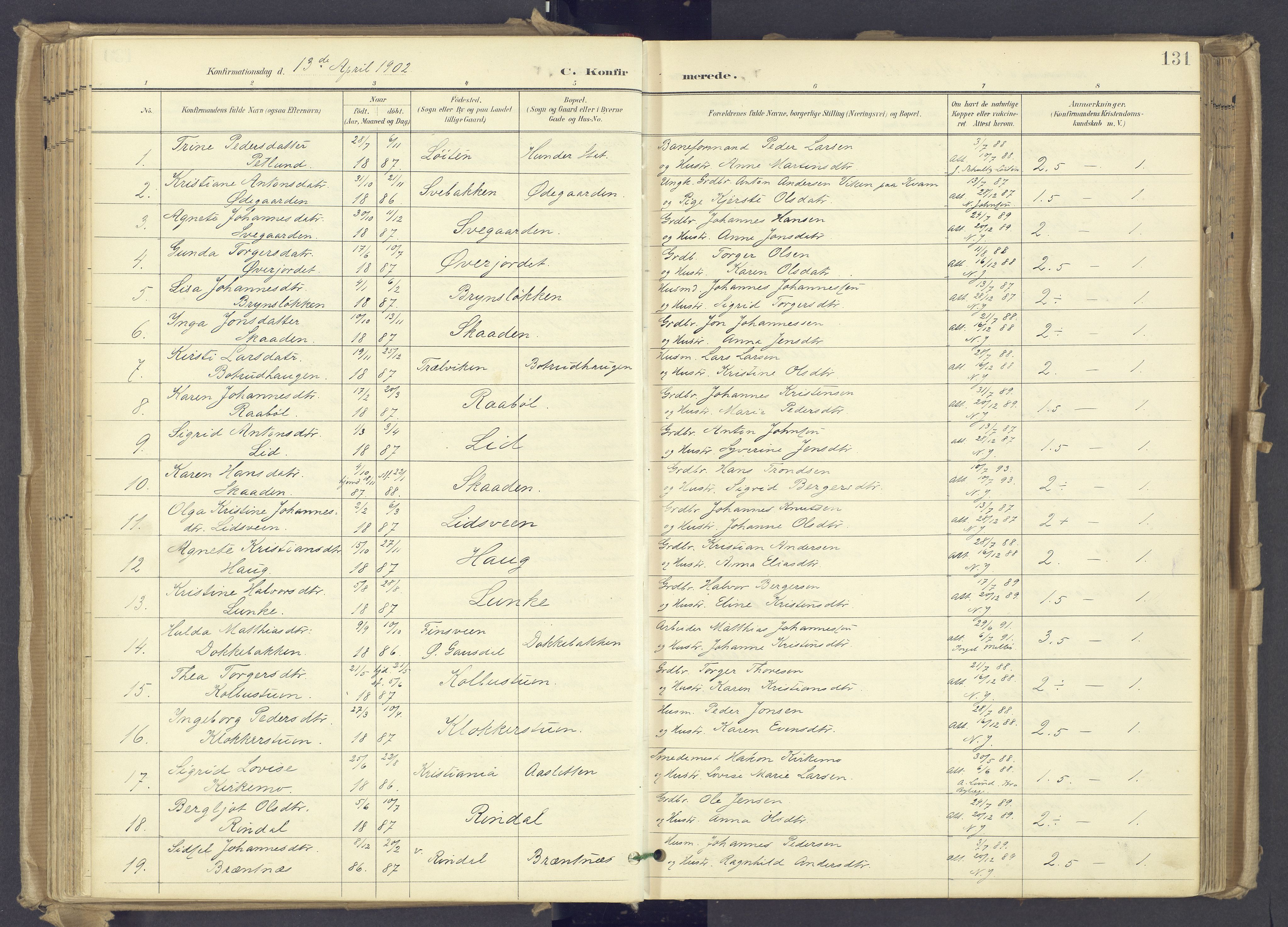 Øyer prestekontor, AV/SAH-PREST-084/H/Ha/Haa/L0012: Ministerialbok nr. 12, 1897-1920, s. 131