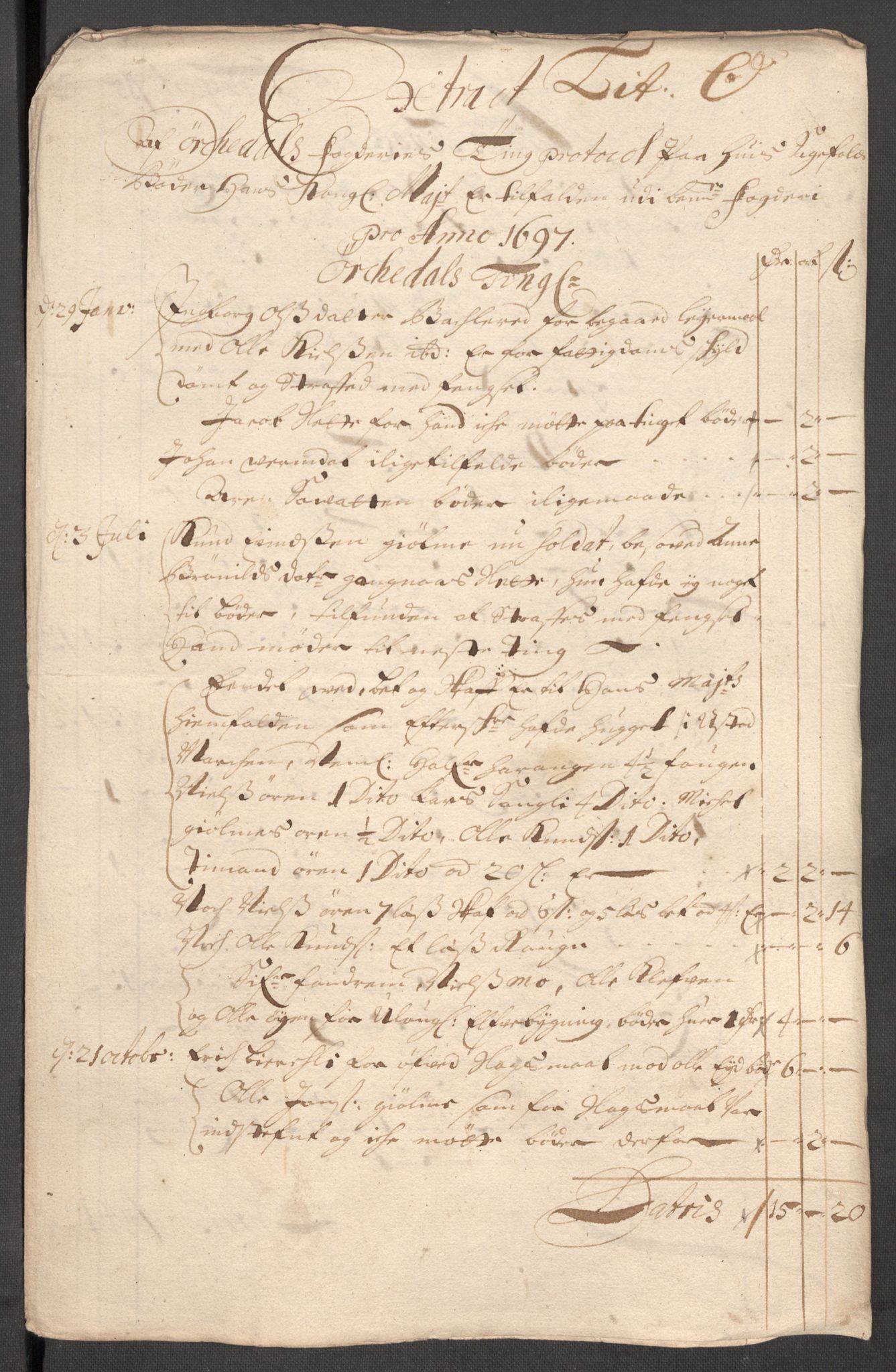 Rentekammeret inntil 1814, Reviderte regnskaper, Fogderegnskap, RA/EA-4092/R60/L3947: Fogderegnskap Orkdal og Gauldal, 1697, s. 195