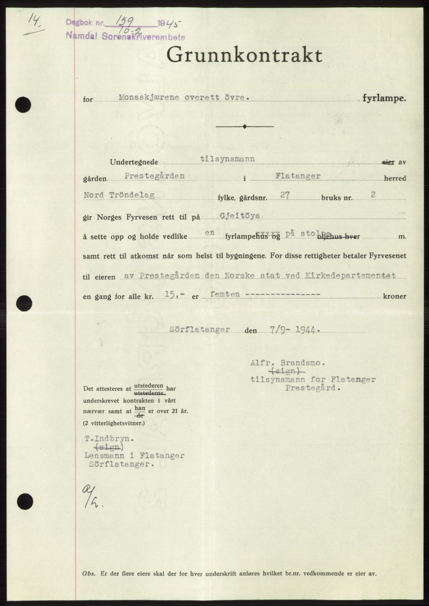 Namdal sorenskriveri, SAT/A-4133/1/2/2C: Pantebok nr. -, 1944-1945, Dagboknr: 159/1945