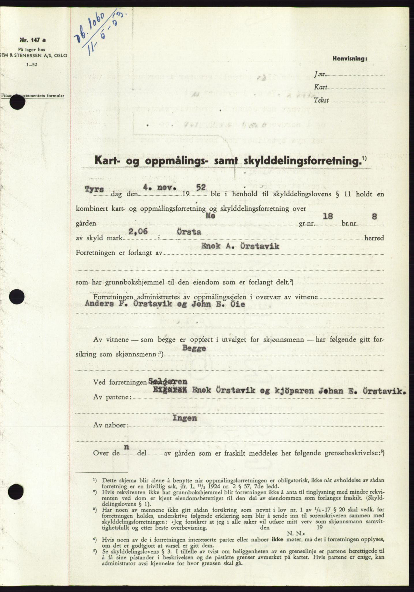 Søre Sunnmøre sorenskriveri, SAT/A-4122/1/2/2C/L0094: Pantebok nr. 20A, 1953-1953, Dagboknr: 1060/1953