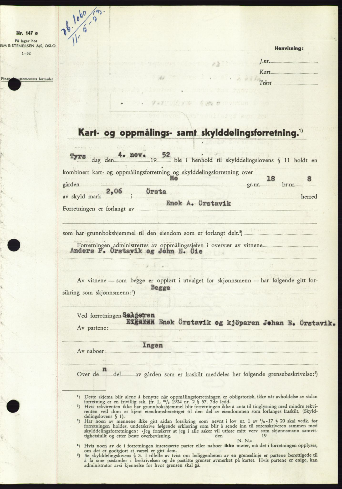 Søre Sunnmøre sorenskriveri, AV/SAT-A-4122/1/2/2C/L0094: Pantebok nr. 20A, 1953-1953, Dagboknr: 1060/1953