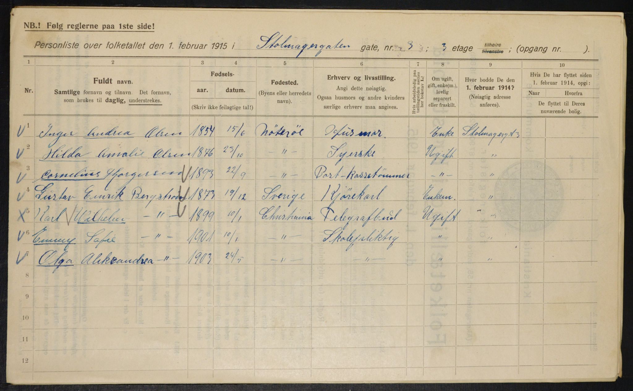 OBA, Kommunal folketelling 1.2.1915 for Kristiania, 1915, s. 102710