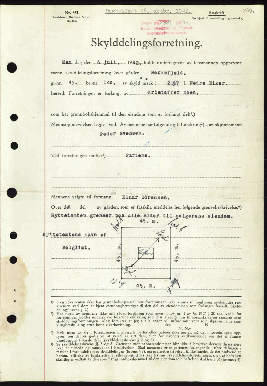 Eiker, Modum og Sigdal sorenskriveri, SAKO/A-123/G/Ga/Gab/L0047: Pantebok nr. A17, 1942-1943, Dagboknr: 2381/1942
