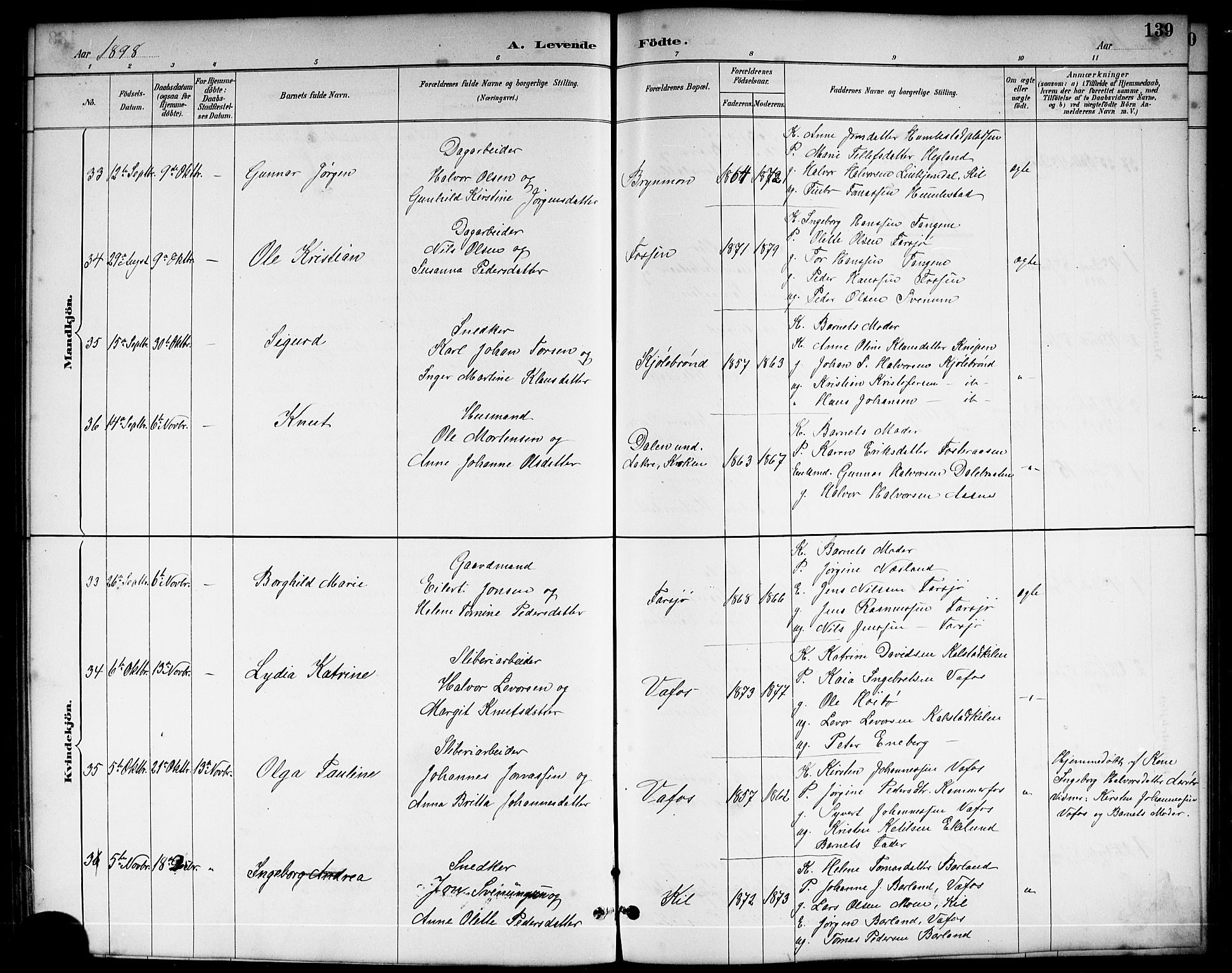 Sannidal kirkebøker, AV/SAKO-A-296/G/Ga/L0003: Klokkerbok nr. 3, 1887-1922, s. 139