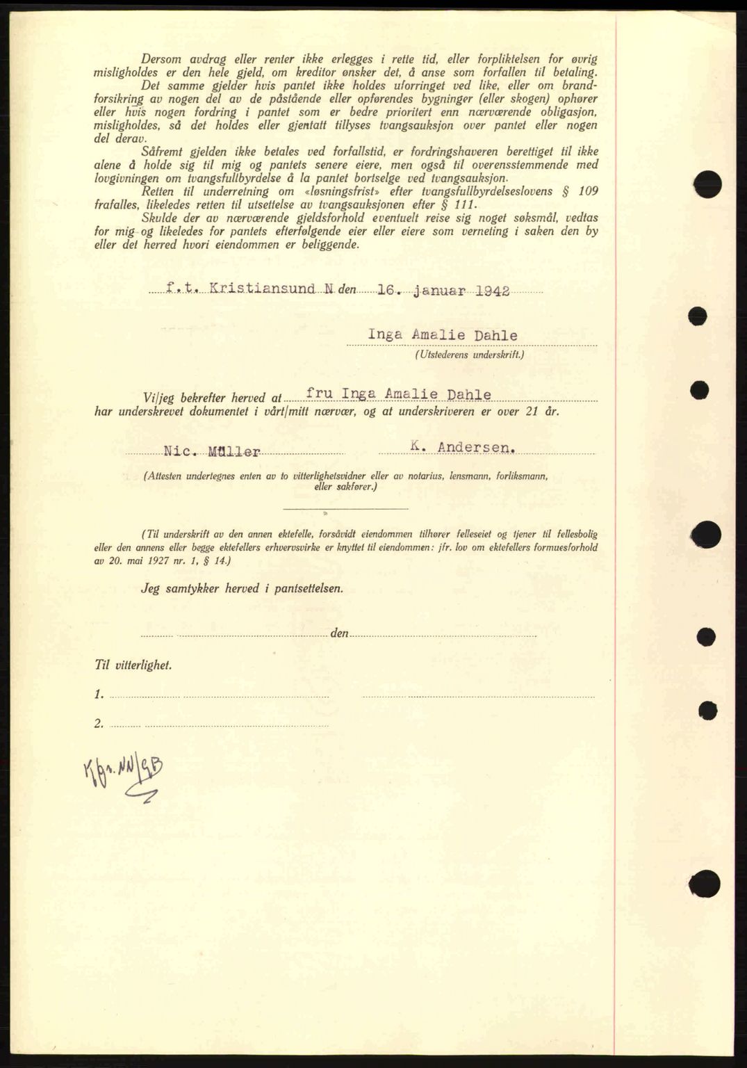 Nordmøre sorenskriveri, AV/SAT-A-4132/1/2/2Ca: Pantebok nr. B88, 1941-1942, Dagboknr: 119/1942