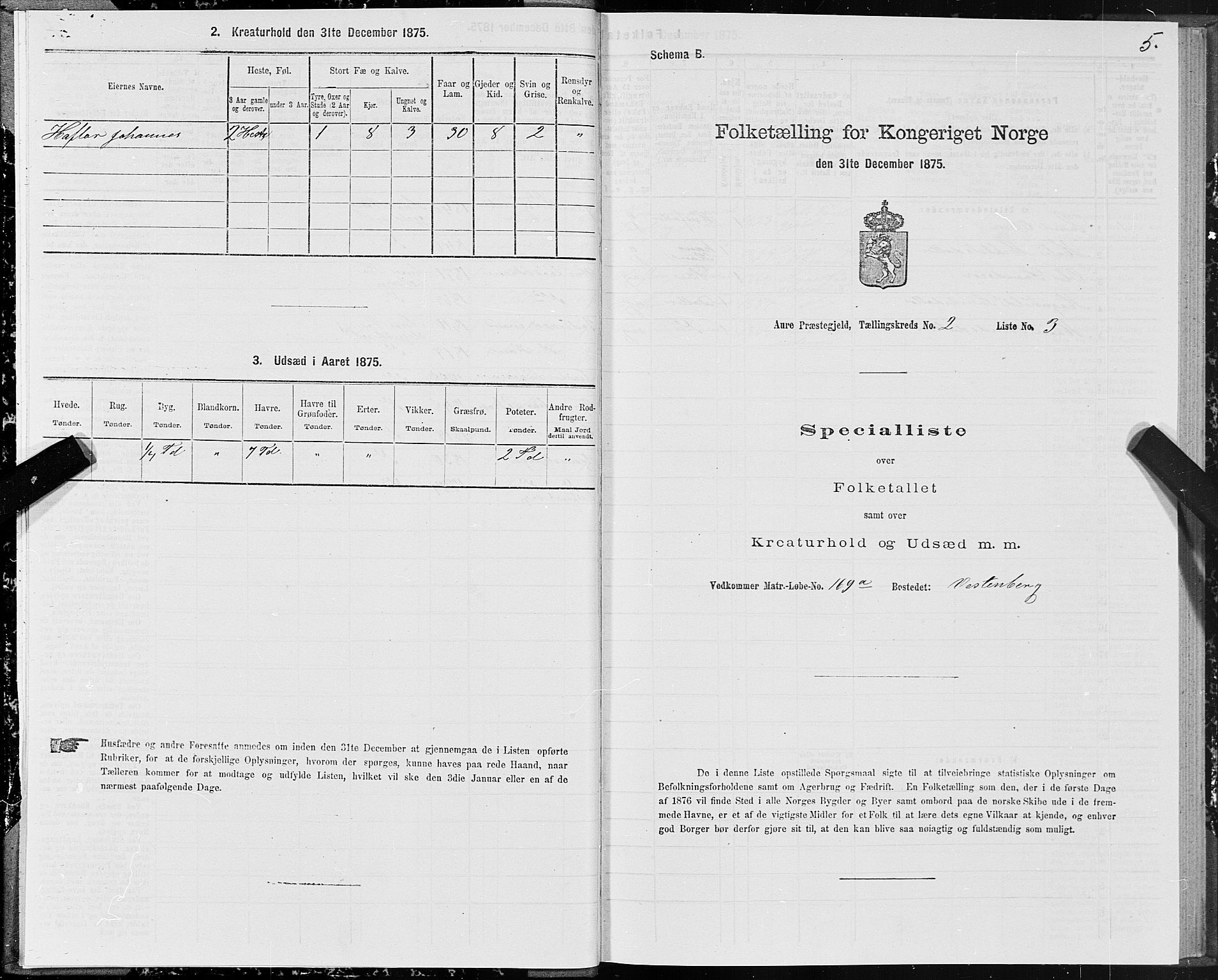 SAT, Folketelling 1875 for 1569P Aure prestegjeld, 1875, s. 2005