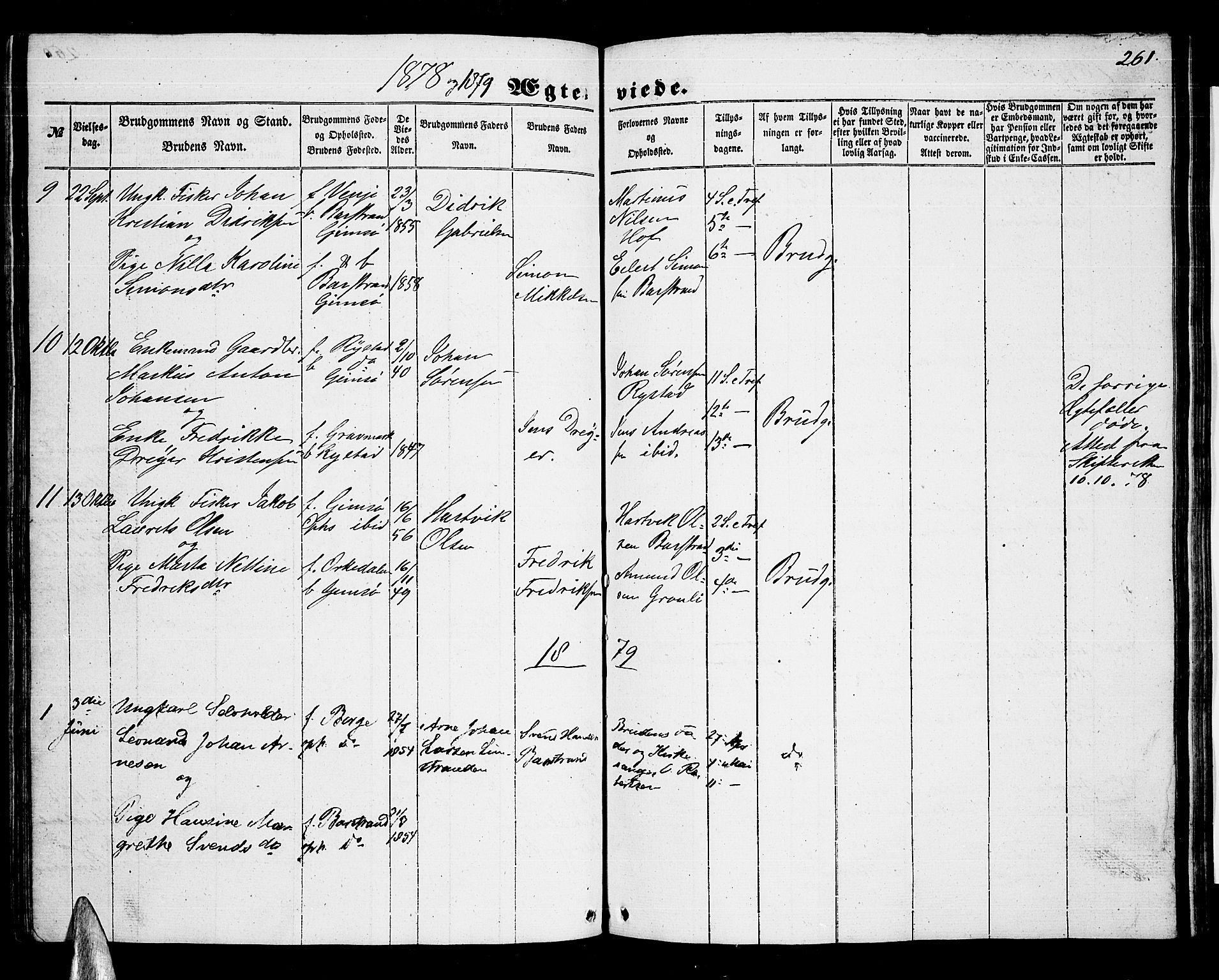 Ministerialprotokoller, klokkerbøker og fødselsregistre - Nordland, SAT/A-1459/876/L1102: Klokkerbok nr. 876C01, 1852-1886, s. 261