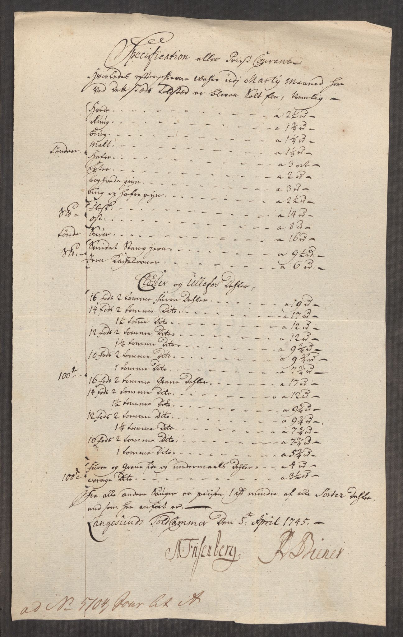 Rentekammeret inntil 1814, Realistisk ordnet avdeling, RA/EA-4070/Oe/L0003: [Ø1]: Priskuranter, 1745-1748, s. 123