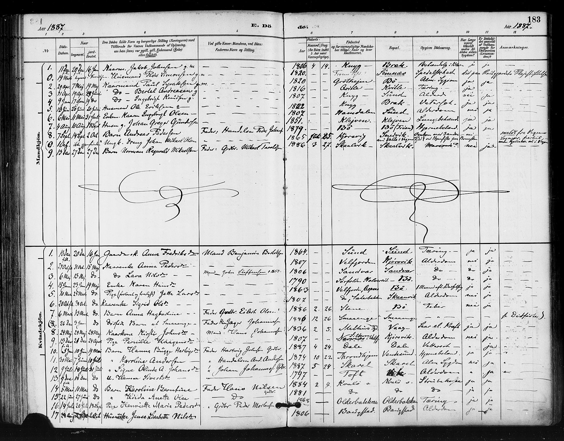 Ministerialprotokoller, klokkerbøker og fødselsregistre - Nordland, AV/SAT-A-1459/812/L0178: Ministerialbok nr. 812A07, 1886-1900, s. 183