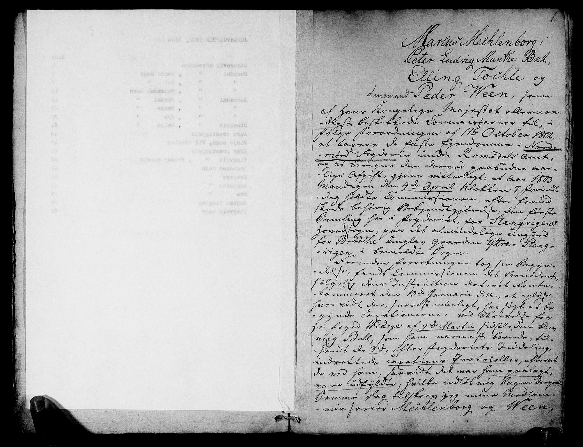 Rentekammeret inntil 1814, Realistisk ordnet avdeling, AV/RA-EA-4070/N/Ne/Nea/L0129: Nordmøre fogderi. Deliberasjonsprotokoll, 1803, s. 2