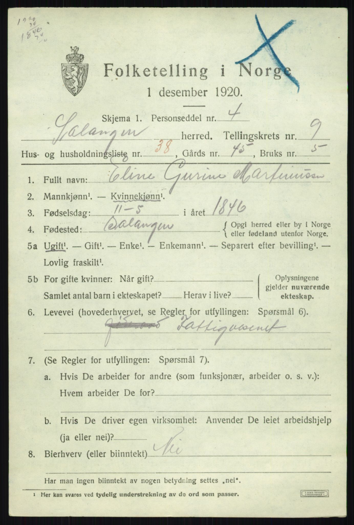 SATØ, Folketelling 1920 for 1921 Salangen herred, 1920, s. 6058