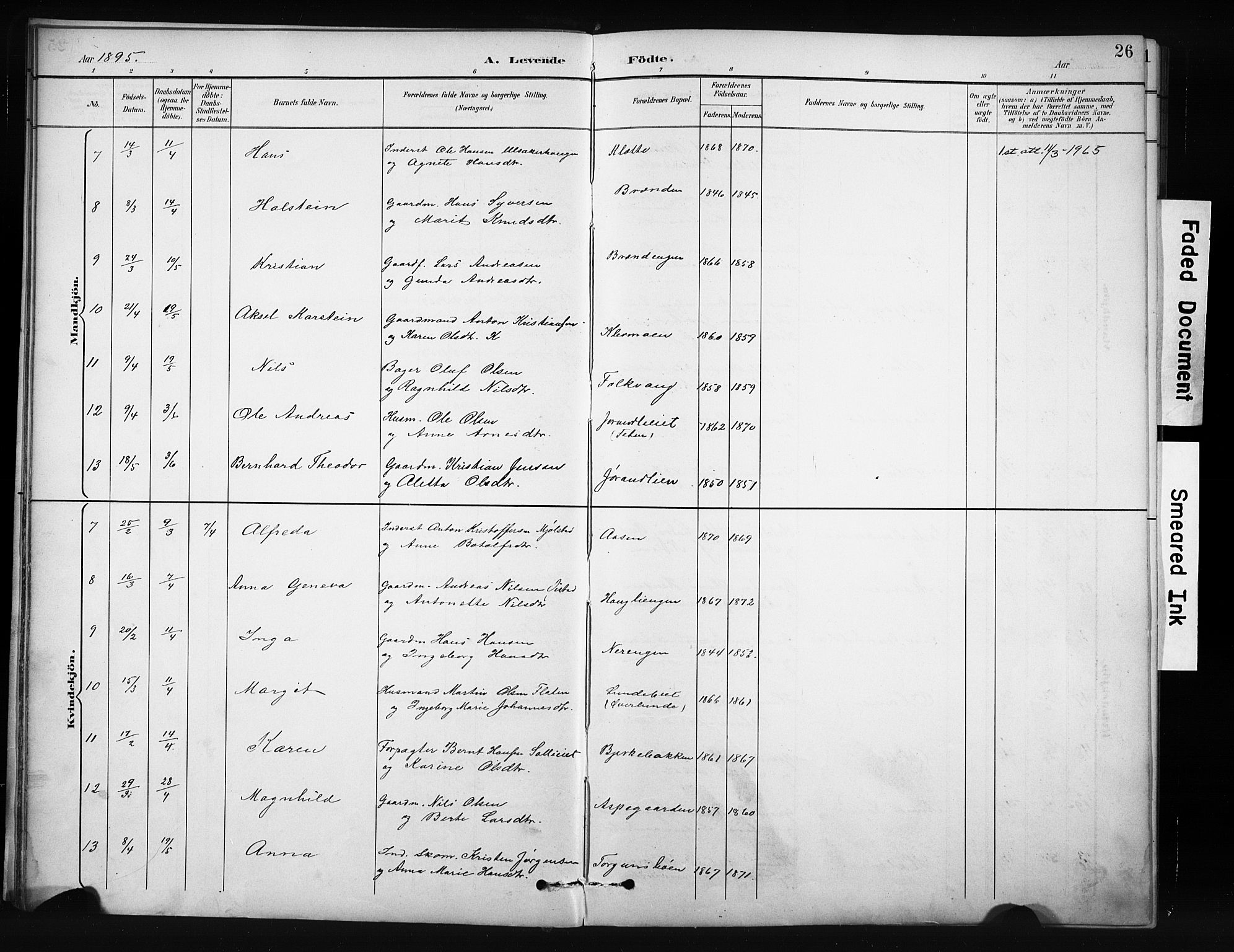 Nordre Land prestekontor, SAH/PREST-124/H/Ha/Hab/L0012: Klokkerbok nr. 12, 1891-1909, s. 26