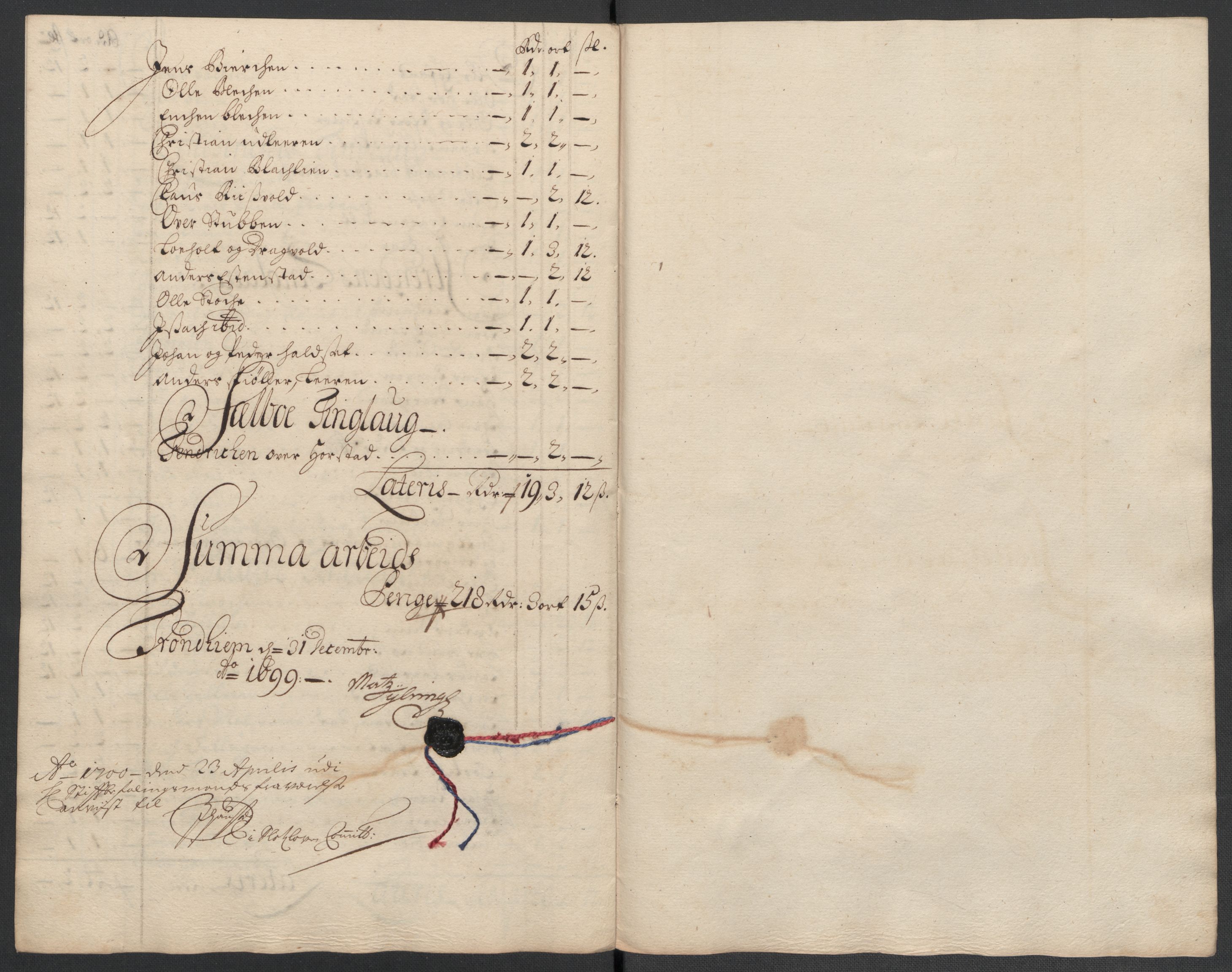 Rentekammeret inntil 1814, Reviderte regnskaper, Fogderegnskap, AV/RA-EA-4092/R61/L4107: Fogderegnskap Strinda og Selbu, 1698-1700, s. 266