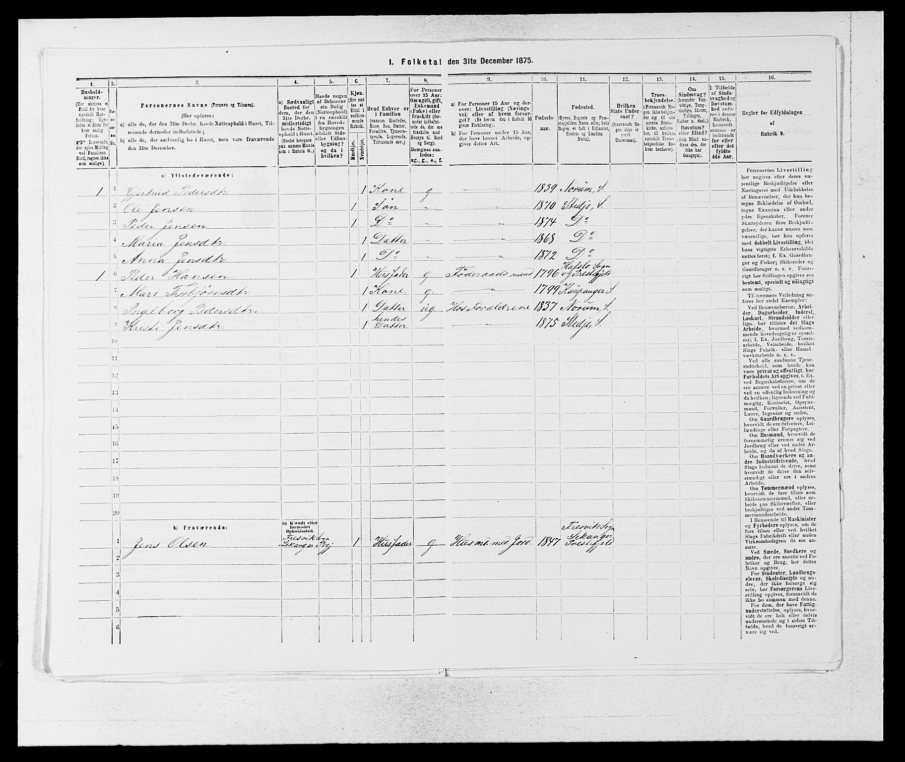 SAB, Folketelling 1875 for 1420P Sogndal prestegjeld, 1875, s. 803