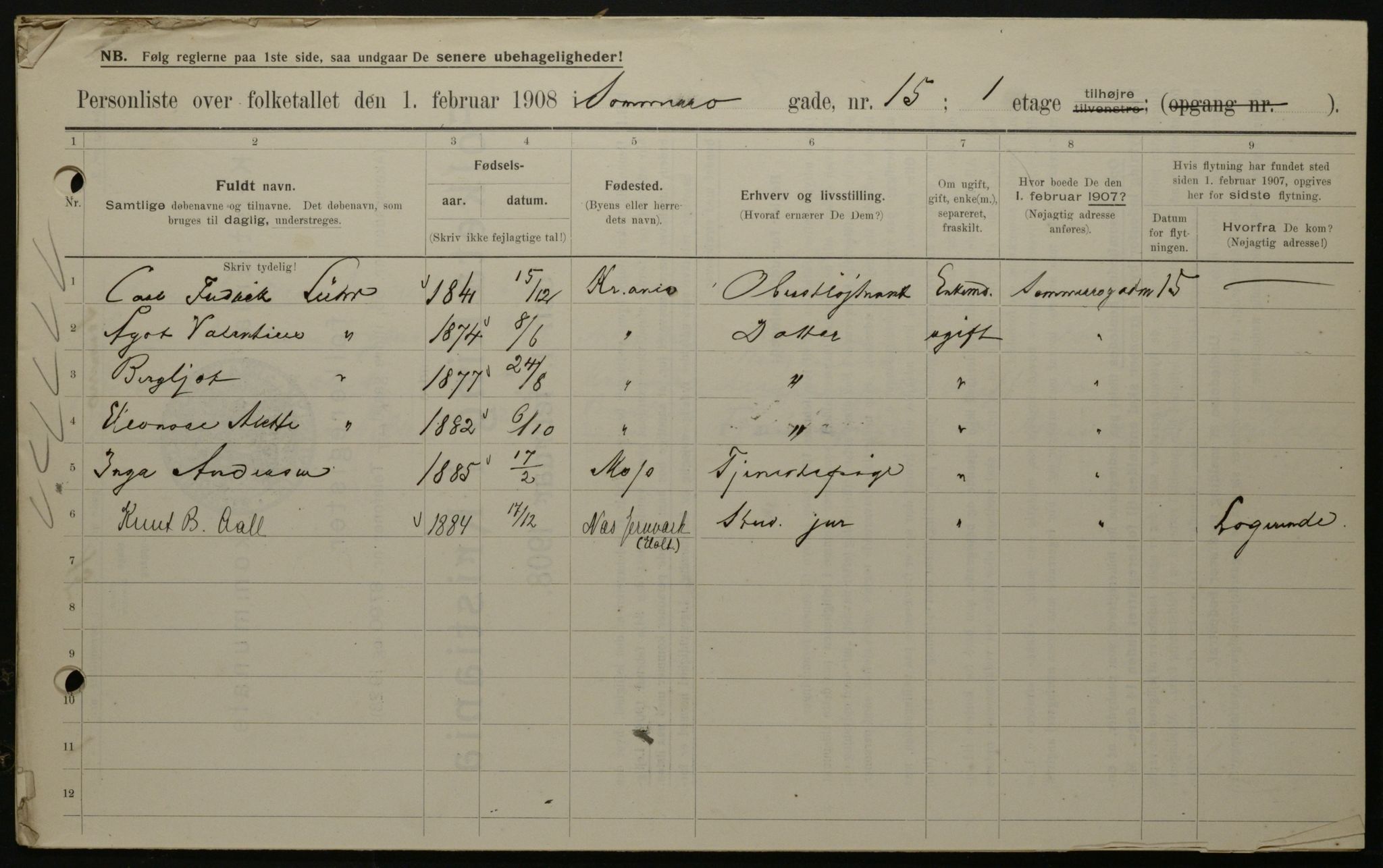 OBA, Kommunal folketelling 1.2.1908 for Kristiania kjøpstad, 1908, s. 89860