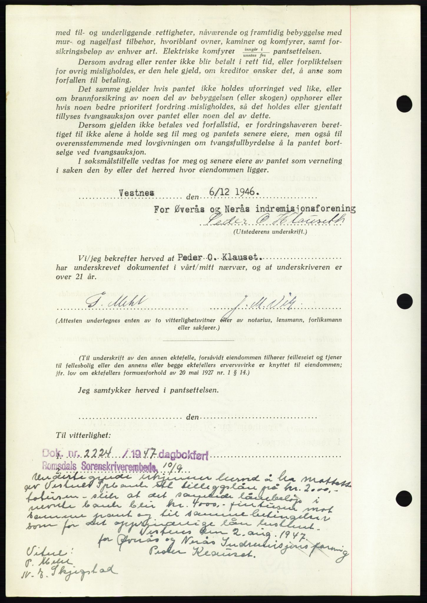 Romsdal sorenskriveri, AV/SAT-A-4149/1/2/2C: Pantebok nr. B3, 1946-1948, Dagboknr: 241/1947