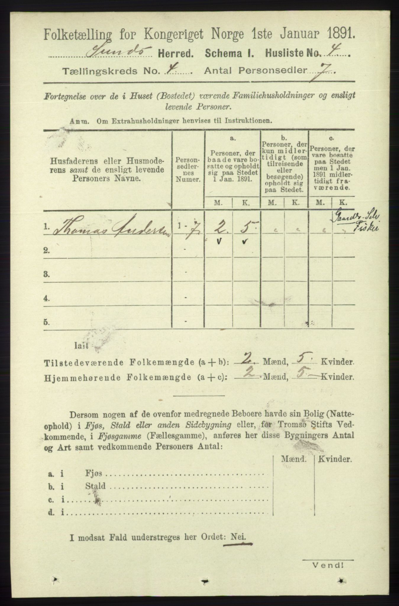 RA, Folketelling 1891 for 1245 Sund herred, 1891, s. 1780