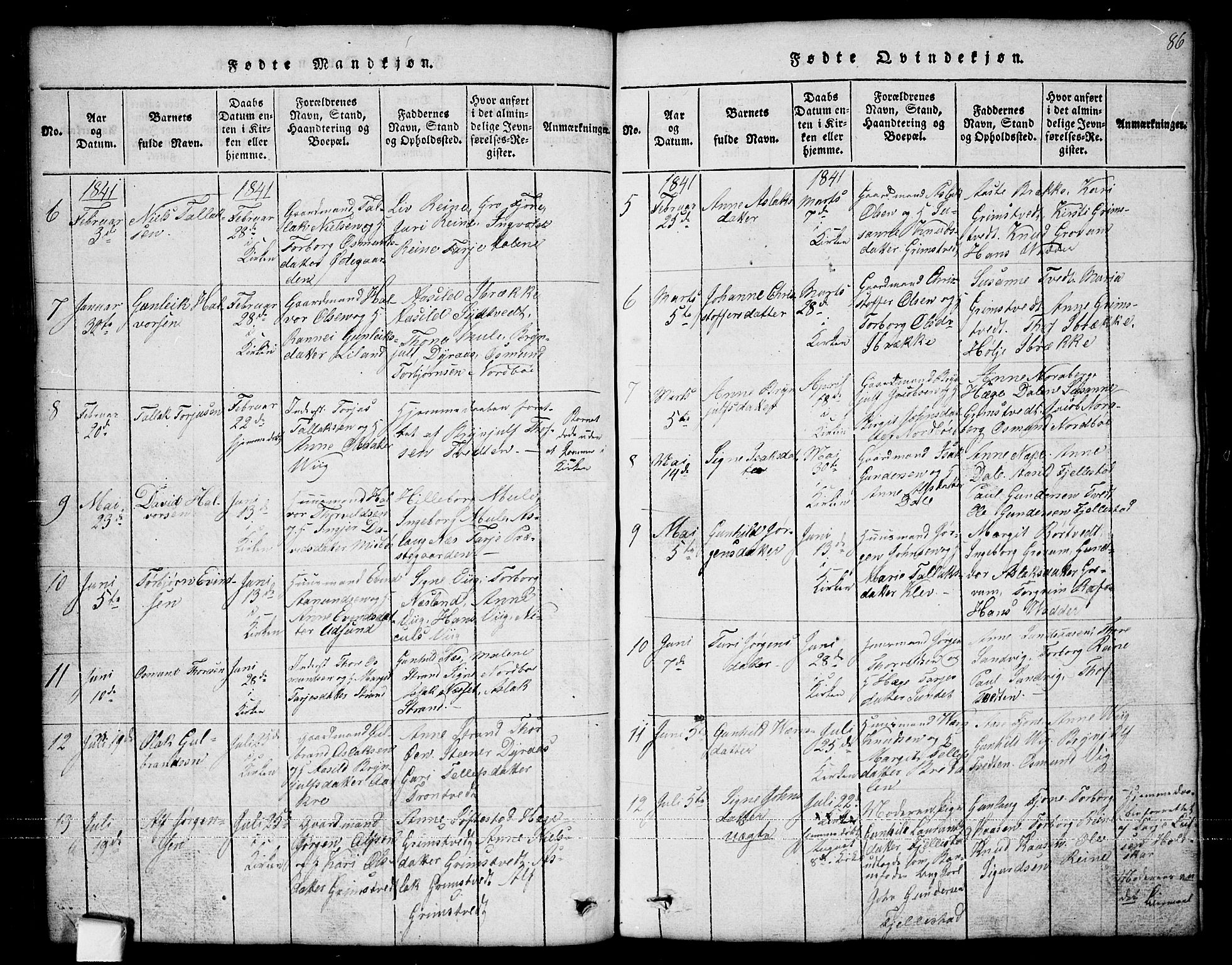 Nissedal kirkebøker, SAKO/A-288/G/Ga/L0001: Klokkerbok nr. I 1, 1814-1860, s. 86