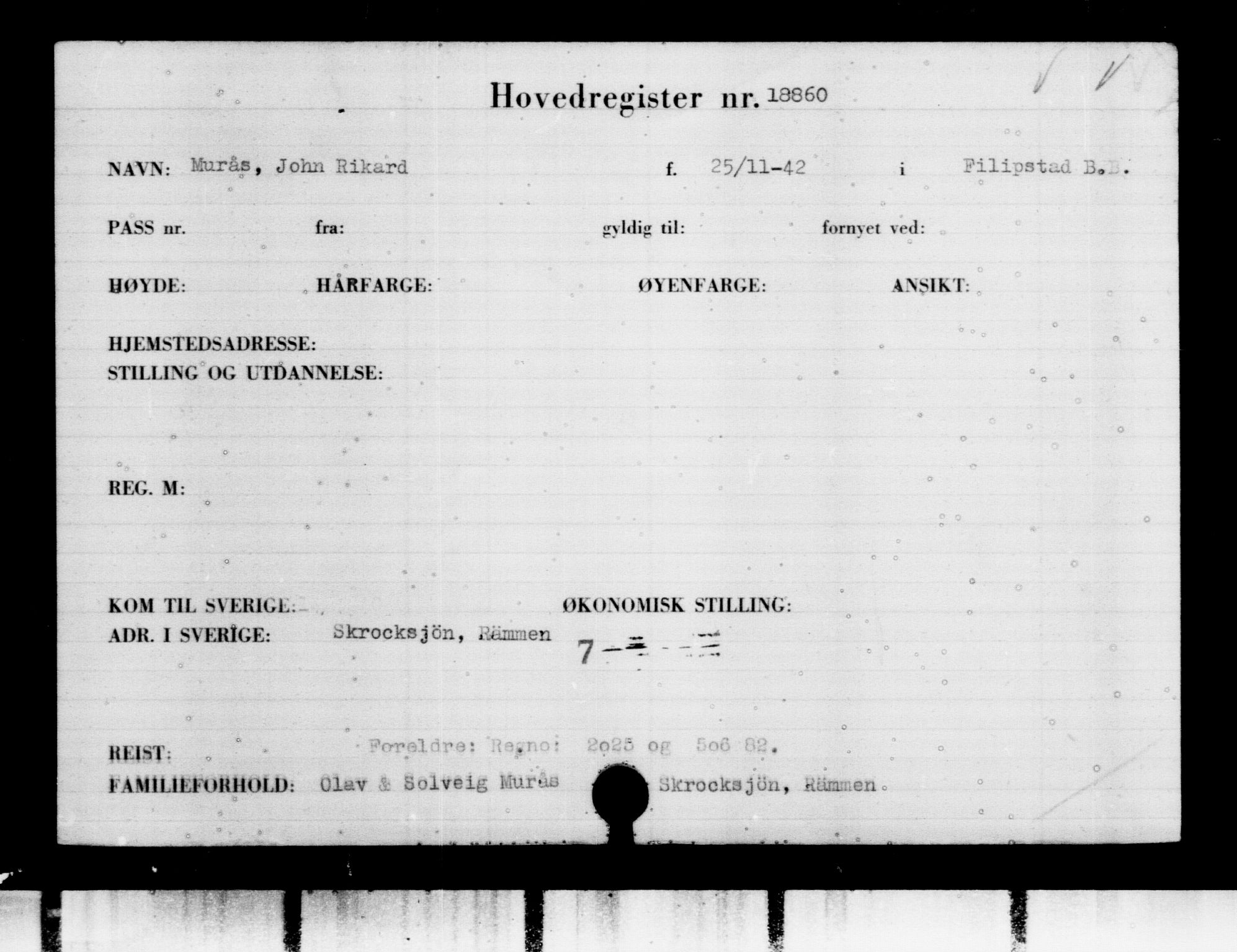 Utenriksstasjonene, Legasjonen i Stockholm, Flyktningkontoret, AV/RA-S-6753/V/Va/L0009: Kjesäterkartoteket, flyktninger med registreringsnr. 18502-22048, 1940-1945, s. 427