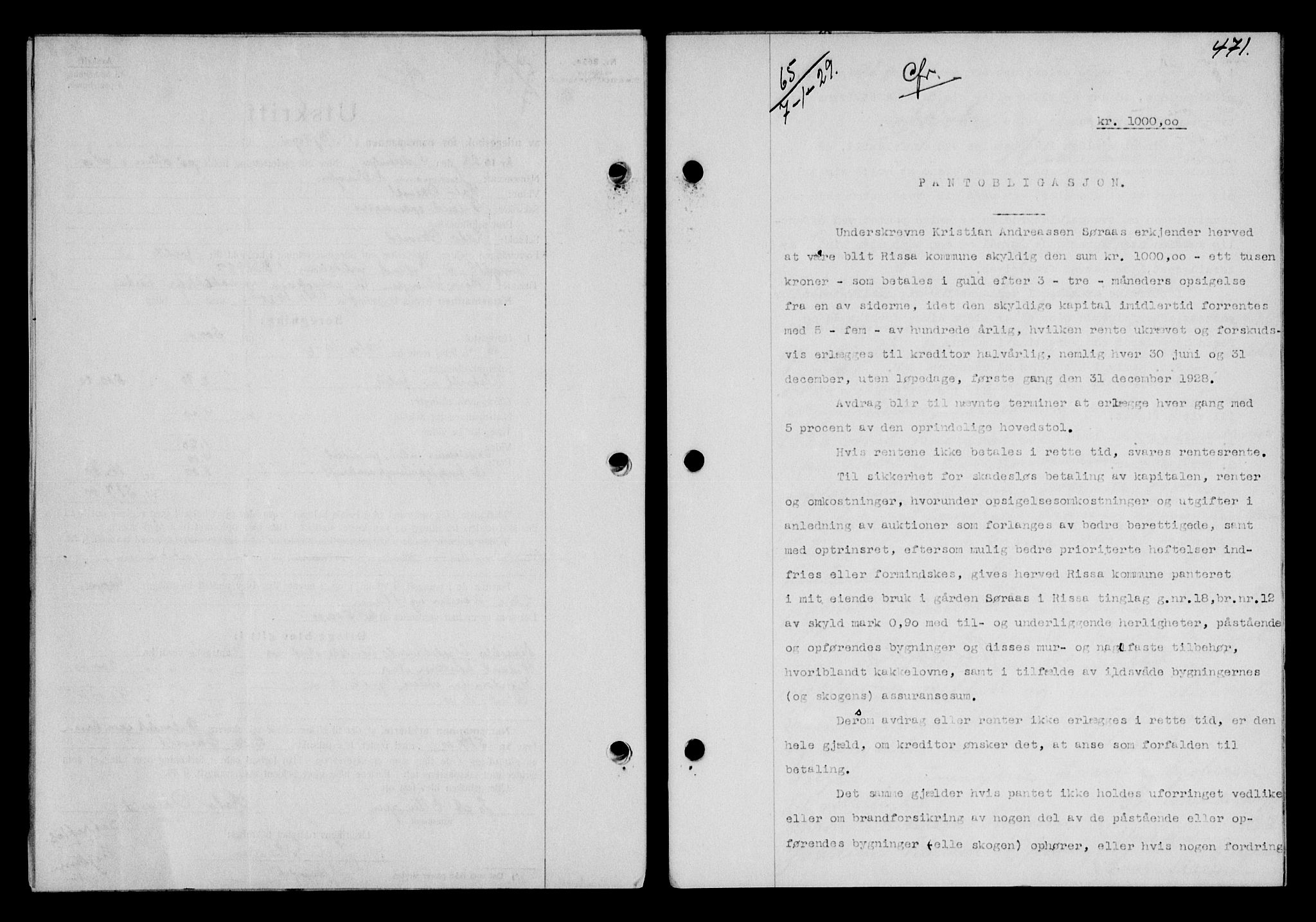 Fosen sorenskriveri, AV/SAT-A-1107/1/2/2C/L0067: Pantebok nr. 58, 1928-1929, s. 471, Tingl.dato: 07.01.1929