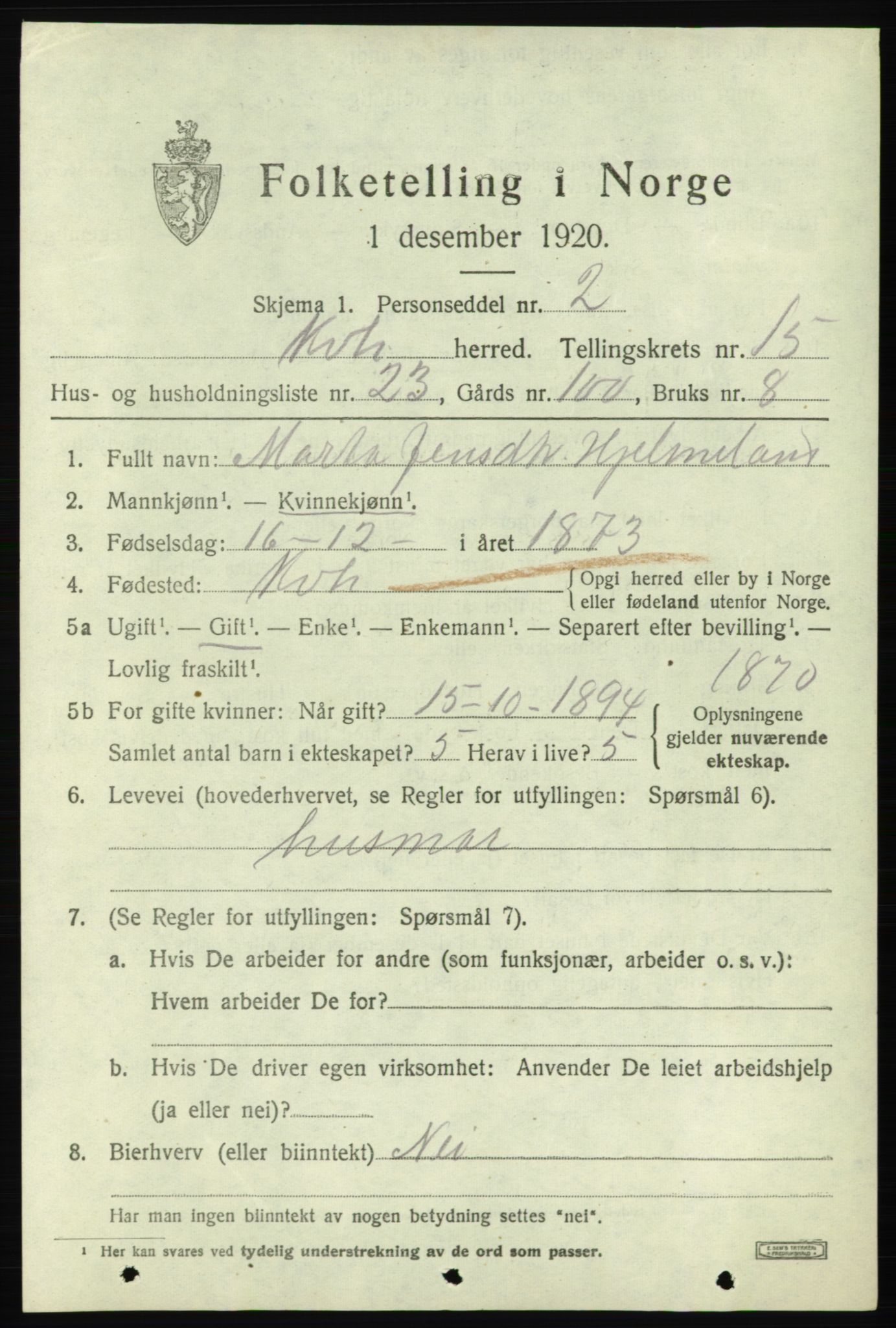 SAB, Folketelling 1920 for 1224 Kvinnherad herred, 1920, s. 9538