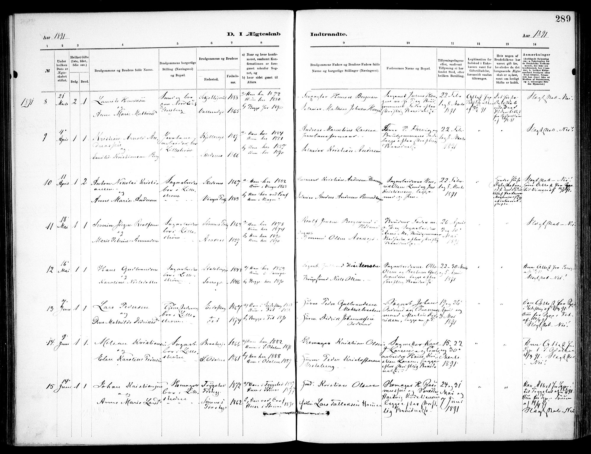 Skedsmo prestekontor Kirkebøker, SAO/A-10033a/F/Fa/L0013: Ministerialbok nr. I 13, 1883-1891, s. 289