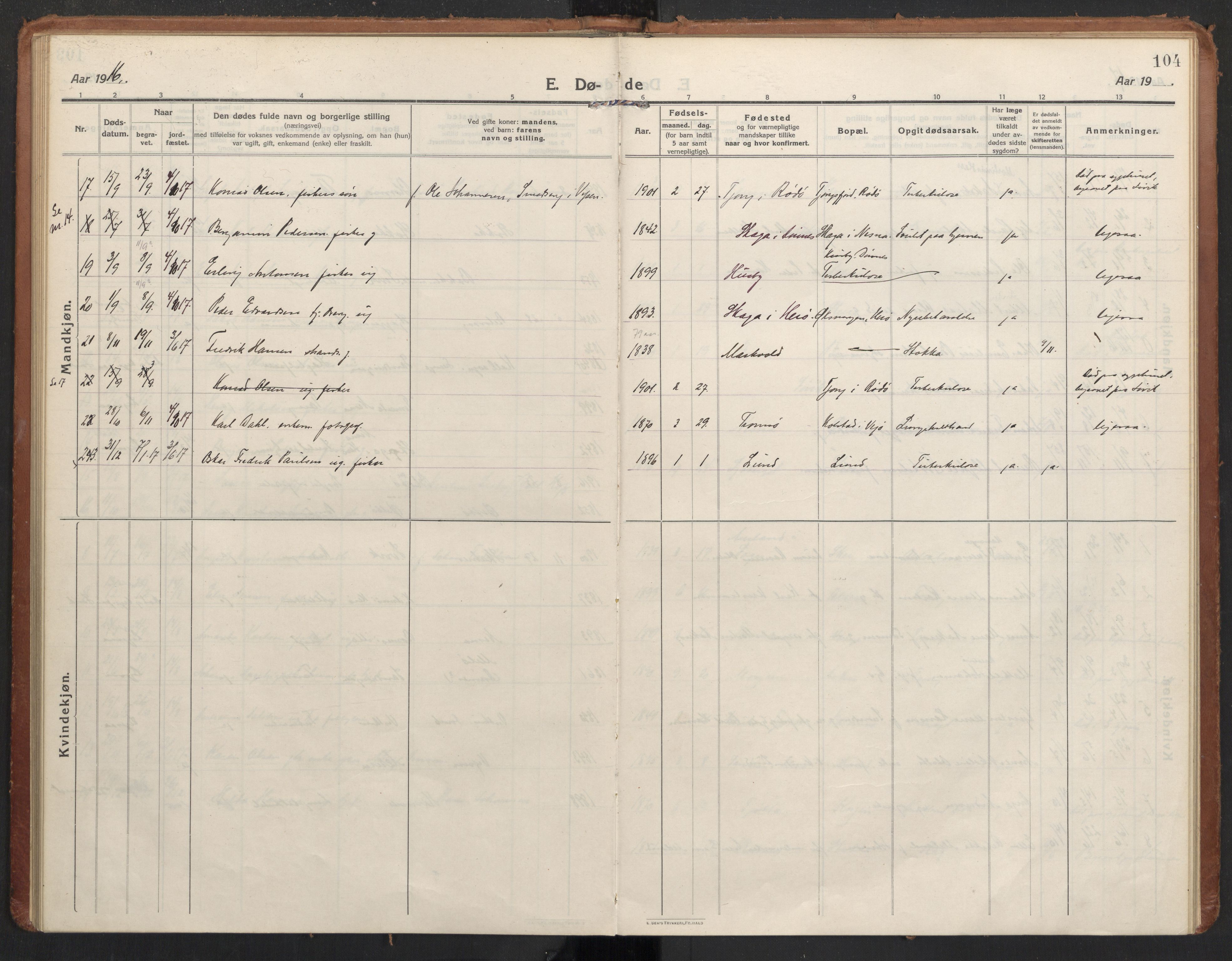 Ministerialprotokoller, klokkerbøker og fødselsregistre - Nordland, AV/SAT-A-1459/830/L0456: Ministerialbok nr. 830A20, 1914-1937, s. 104