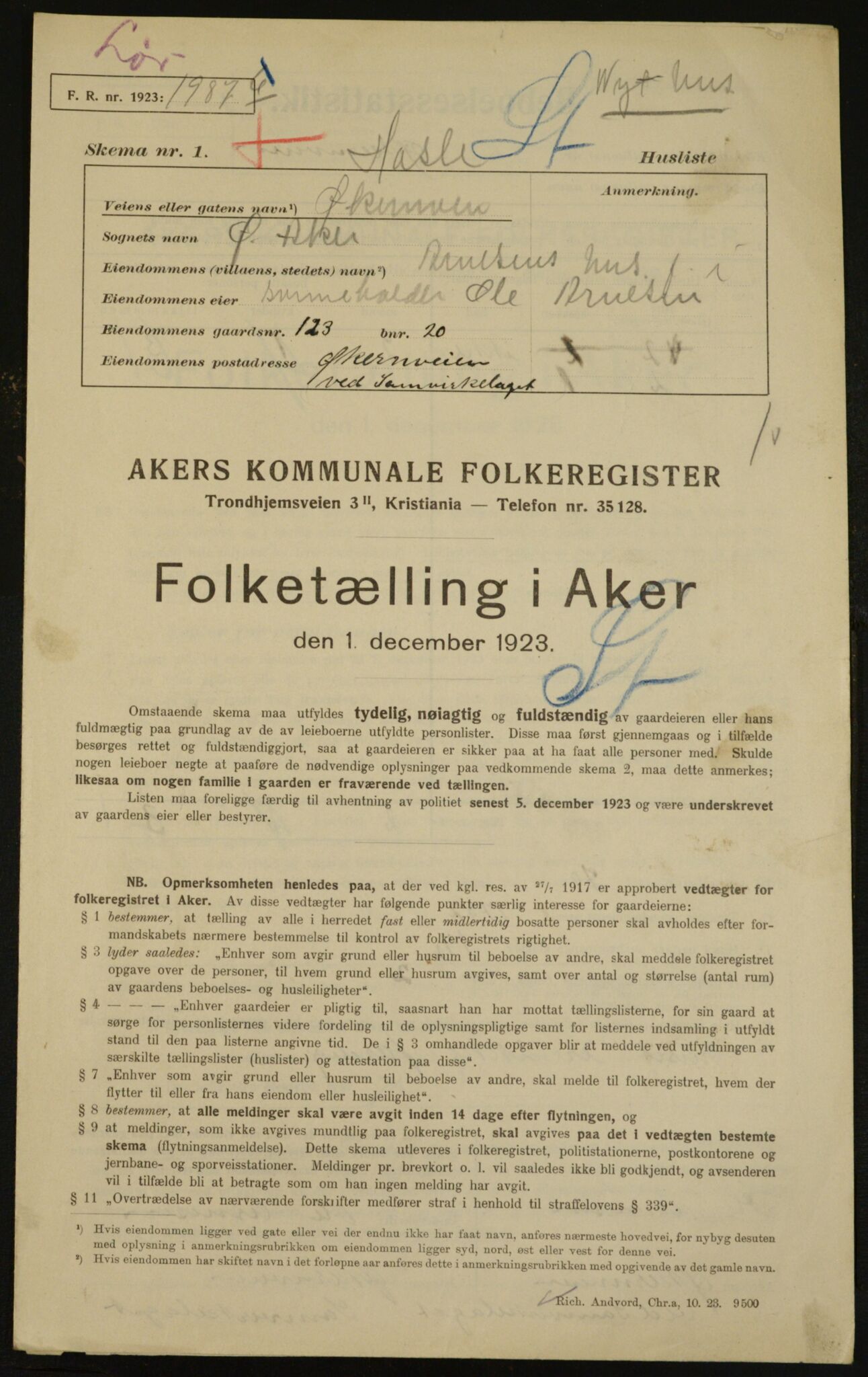 , Kommunal folketelling 1.12.1923 for Aker, 1923, s. 35374