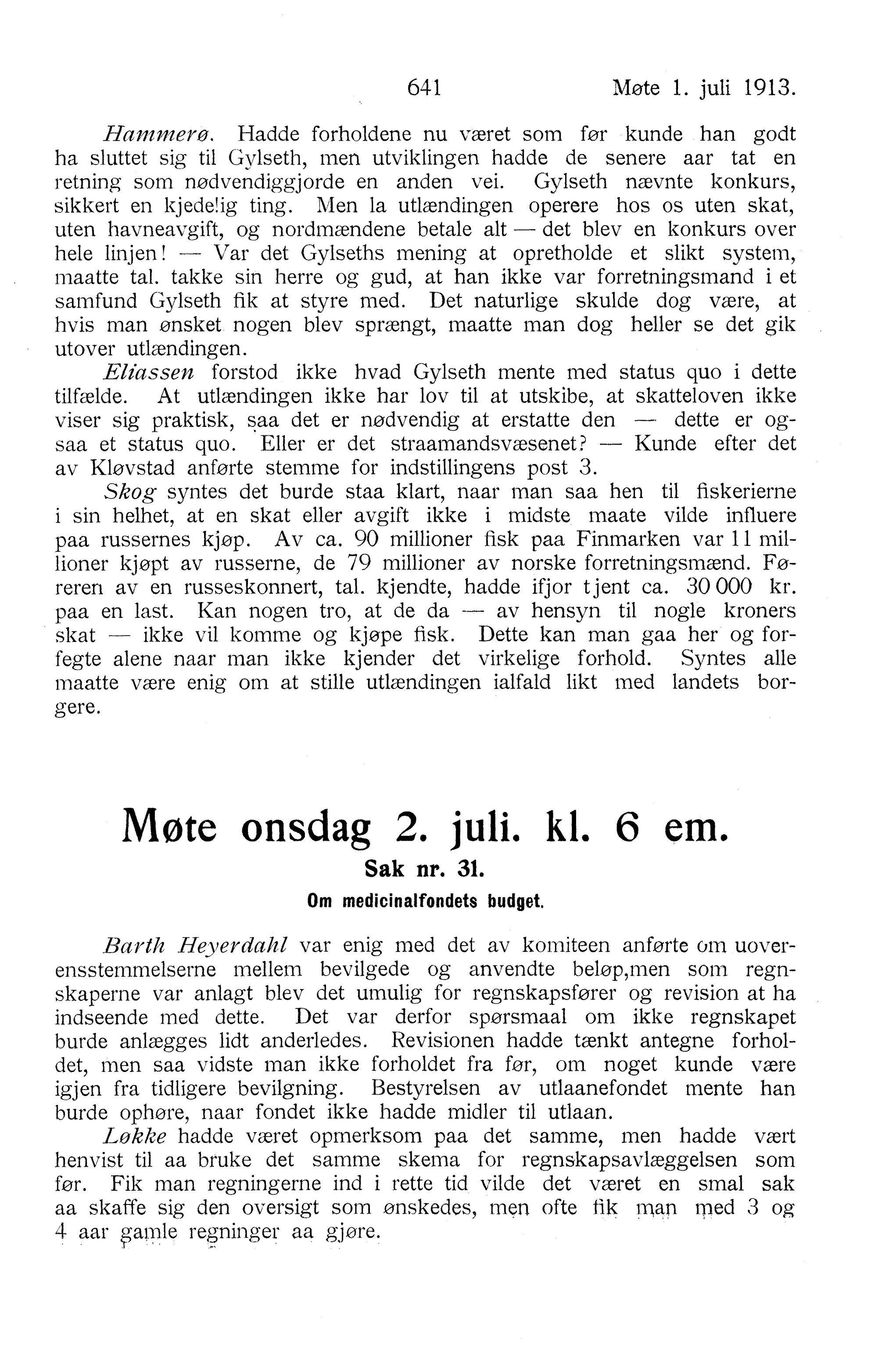 Nordland Fylkeskommune. Fylkestinget, AIN/NFK-17/176/A/Ac/L0036: Fylkestingsforhandlinger 1913, 1913, s. 641