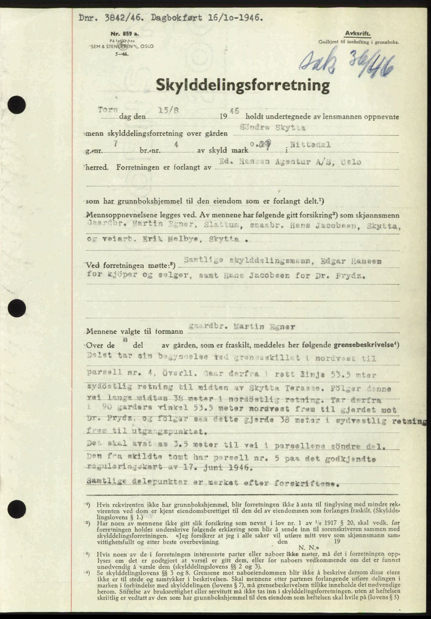 Nedre Romerike sorenskriveri, AV/SAO-A-10469/G/Gb/Gbd/L0017: Pantebok nr. 17, 1946-1946, Dagboknr: 3842/1946