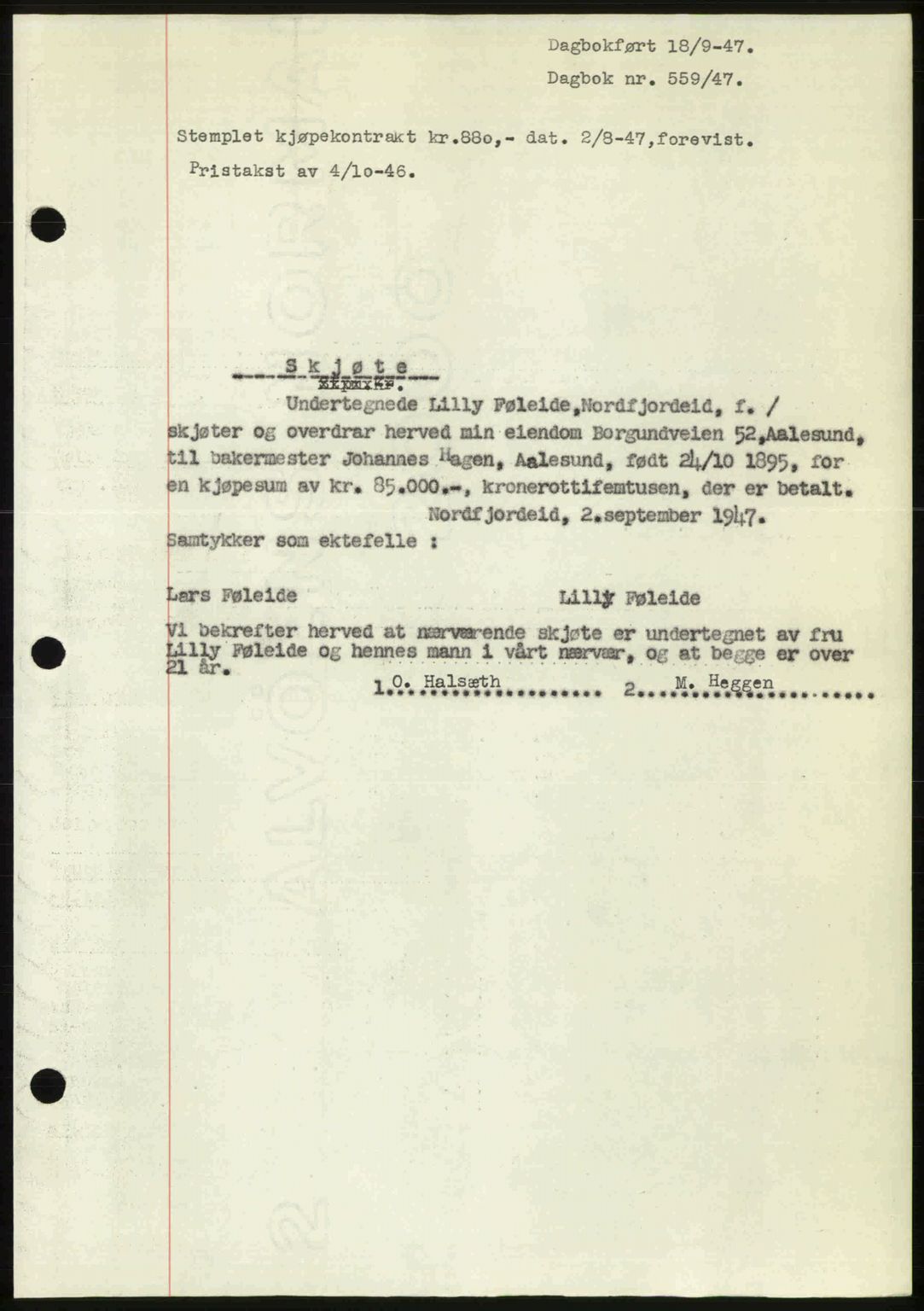 Ålesund byfogd, AV/SAT-A-4384: Pantebok nr. 37A (1), 1947-1949, Dagboknr: 559/1947