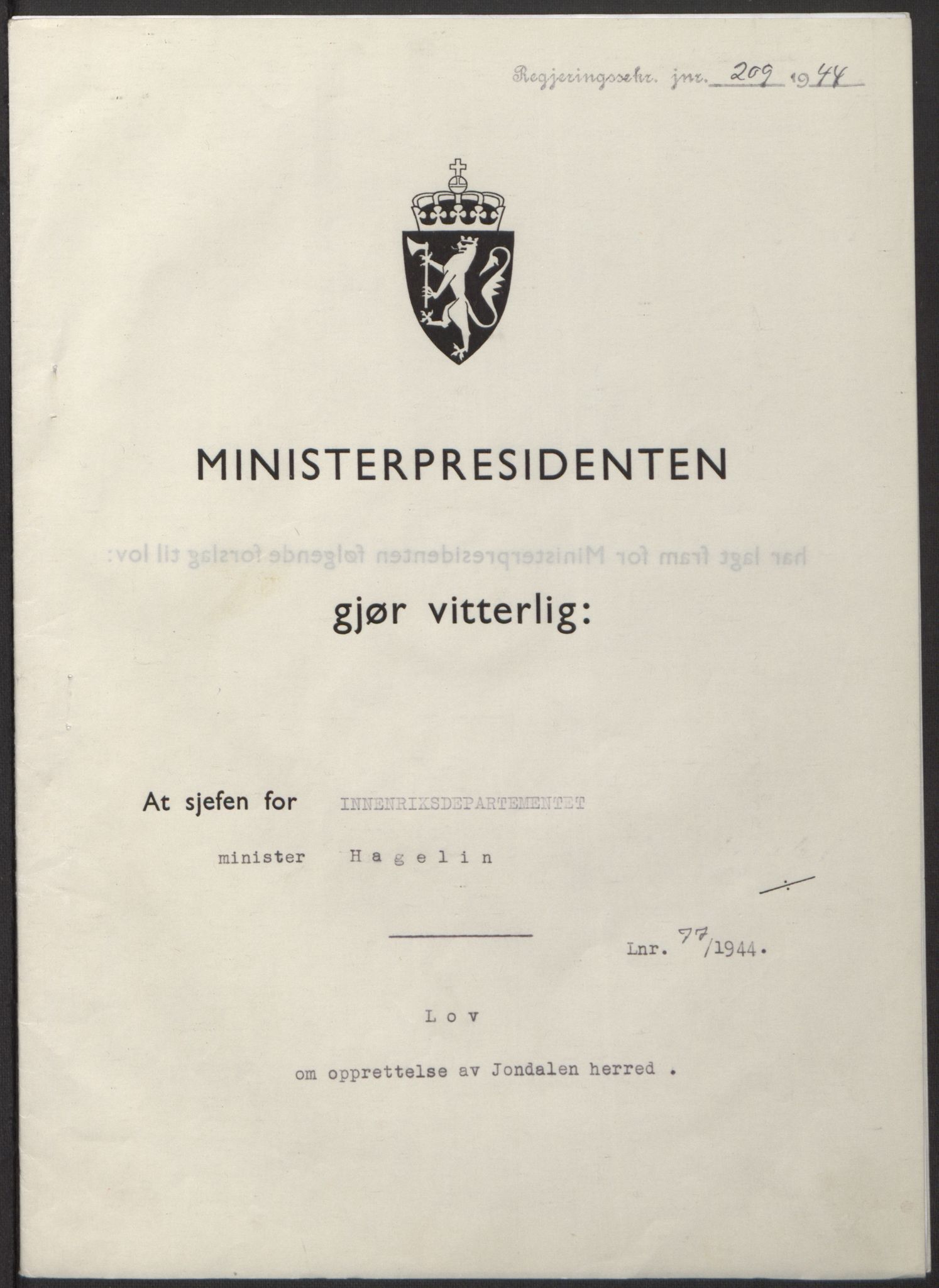 NS-administrasjonen 1940-1945 (Statsrådsekretariatet, de kommisariske statsråder mm), AV/RA-S-4279/D/Db/L0100: Lover, 1944, s. 362