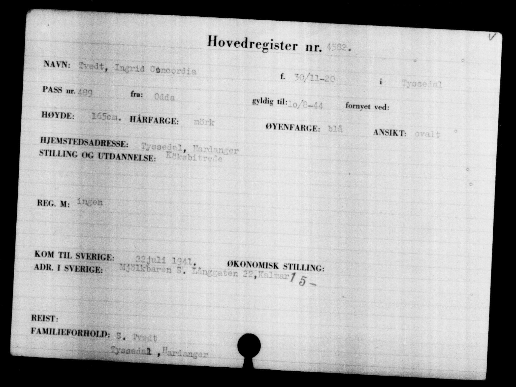 Utenriksstasjonene, Legasjonen i Stockholm, Flyktningkontoret, AV/RA-S-6753/V/Va/L0004: Kjesäterkartoteket, flyktninger med registreringsnr. 3496-6610, 1940-1945, s. 1291