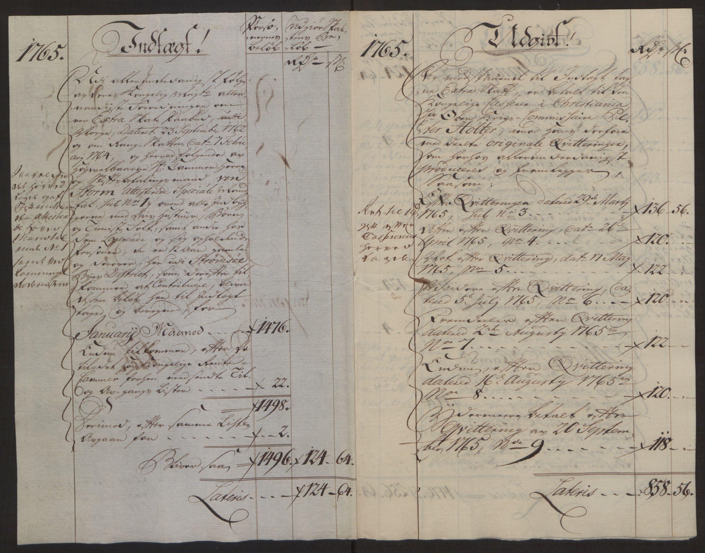Rentekammeret inntil 1814, Reviderte regnskaper, Byregnskaper, RA/EA-4066/R/Rg/L0144/0001: [G4] Kontribusjonsregnskap / Ekstraskatt, 1762-1767, s. 324