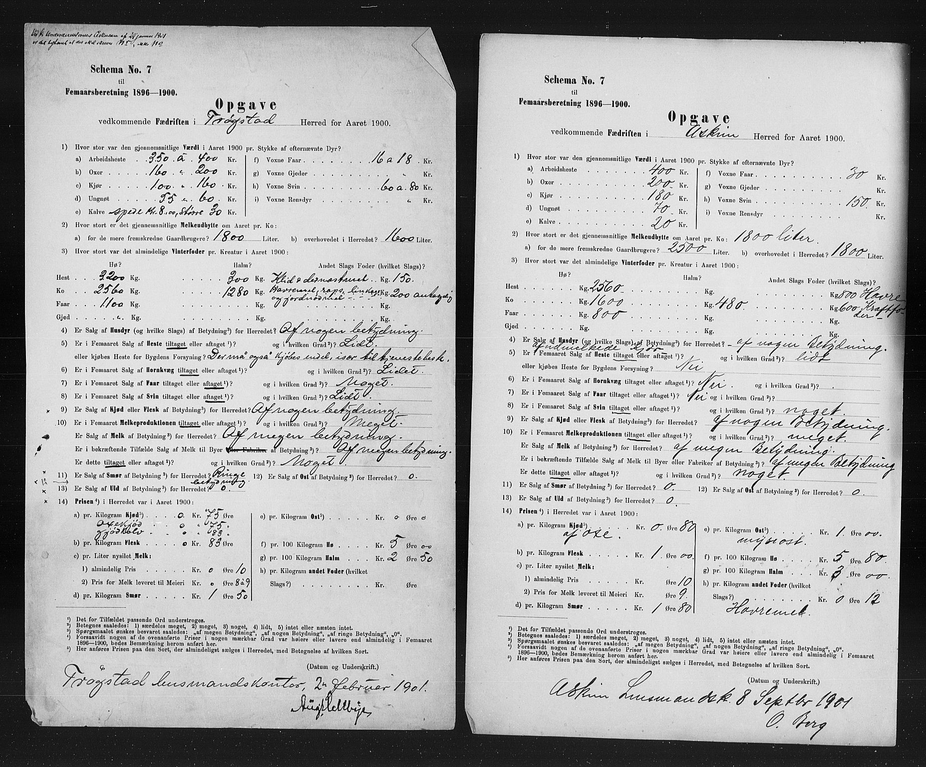 Statistisk sentralbyrå, Næringsøkonomiske emner, Generelt - Amtmennenes femårsberetninger, AV/RA-S-2233/F/Fa/L0090: --, 1900, s. 2