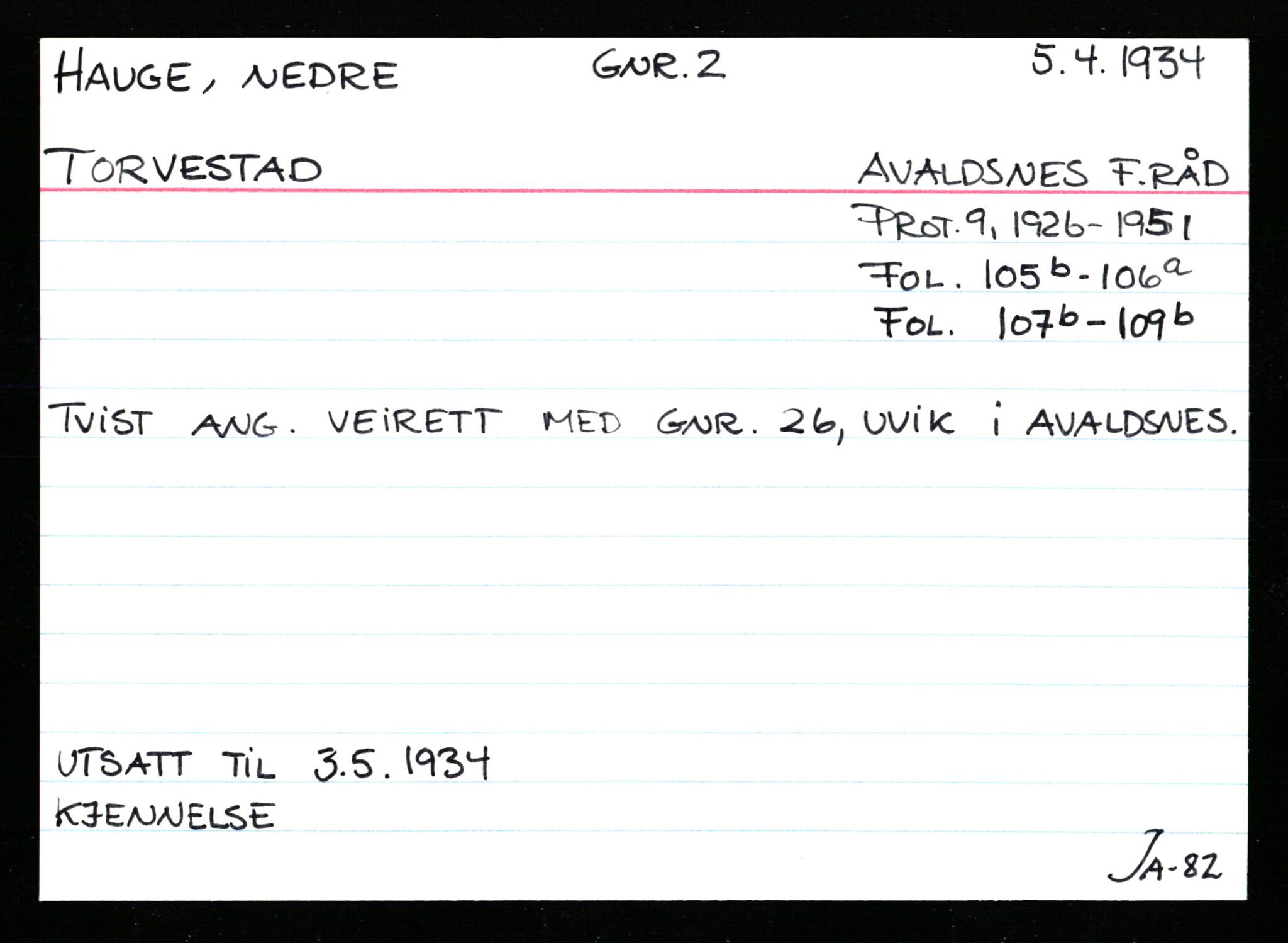 Statsarkivet i Stavanger, AV/SAST-A-101971/03/Y/Ym/L0021: Åstedskort sortert etter gårdsnavn: Hauge - Haukås, 1600-1950, s. 319