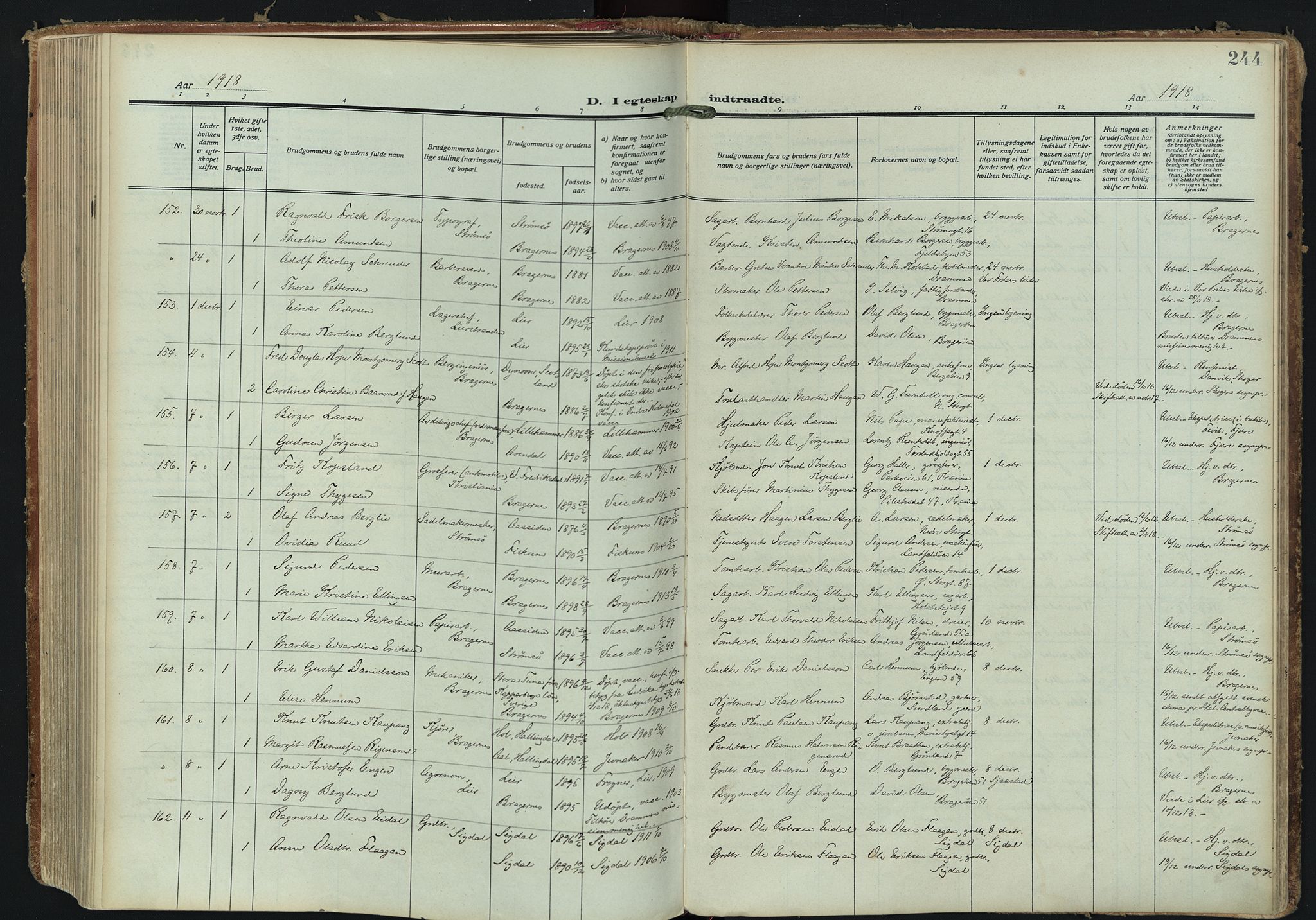 Bragernes kirkebøker, AV/SAKO-A-6/F/Fc/L0008: Ministerialbok nr. III 8, 1909-1921, s. 244