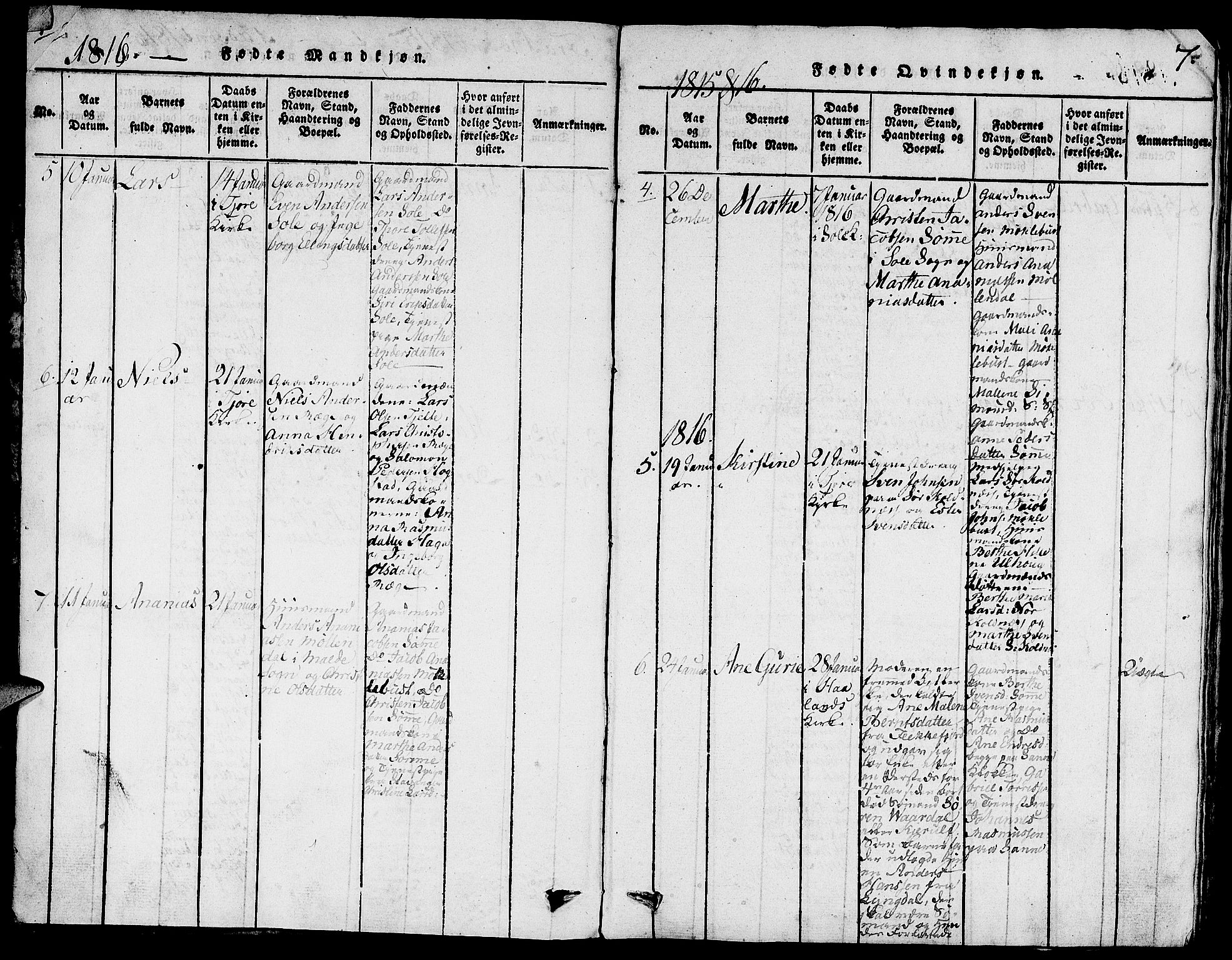 Håland sokneprestkontor, AV/SAST-A-101802/001/30BA/L0004: Ministerialbok nr. A 4, 1815-1829, s. 6-7