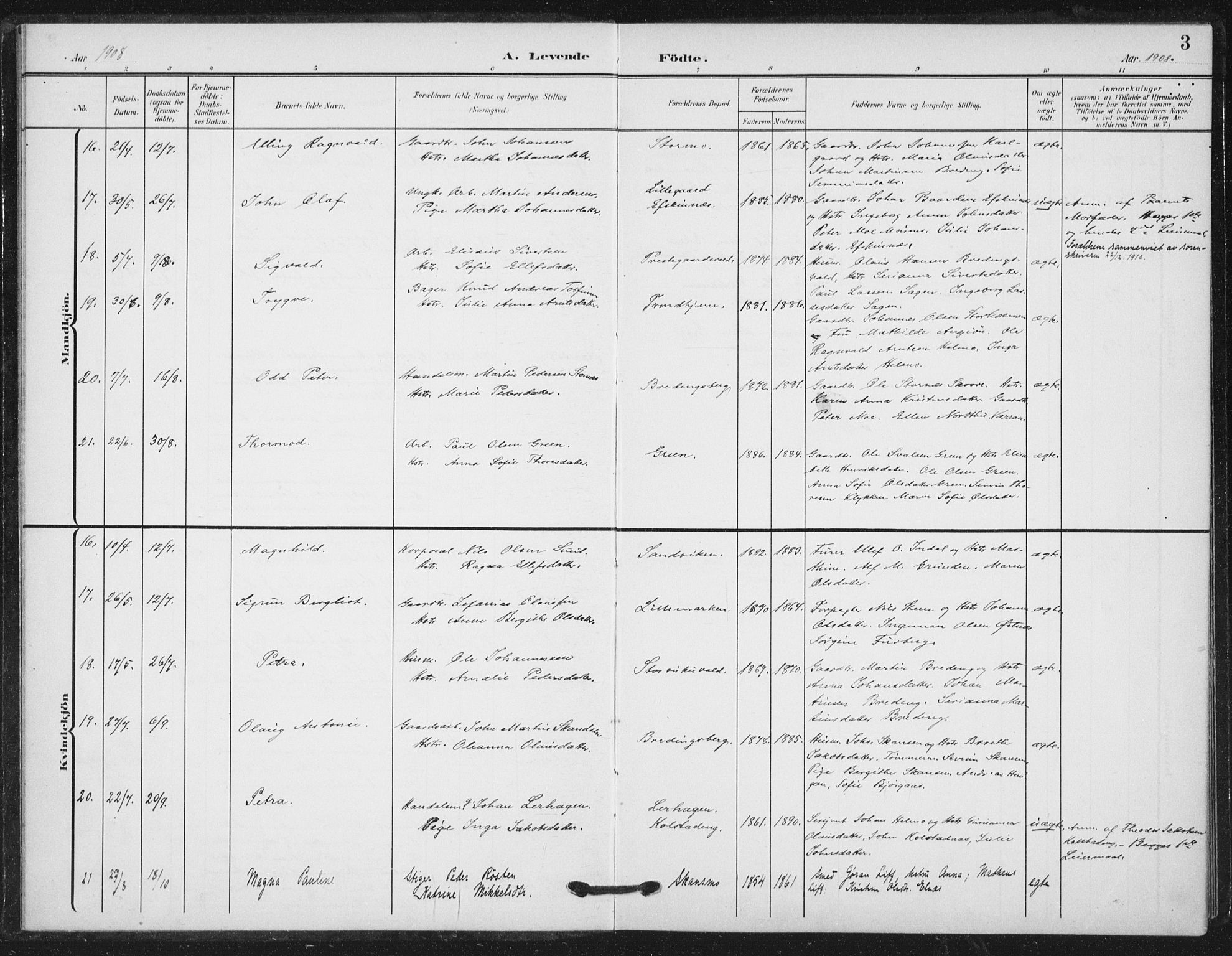 Ministerialprotokoller, klokkerbøker og fødselsregistre - Nord-Trøndelag, SAT/A-1458/724/L0264: Ministerialbok nr. 724A02, 1908-1915, s. 3