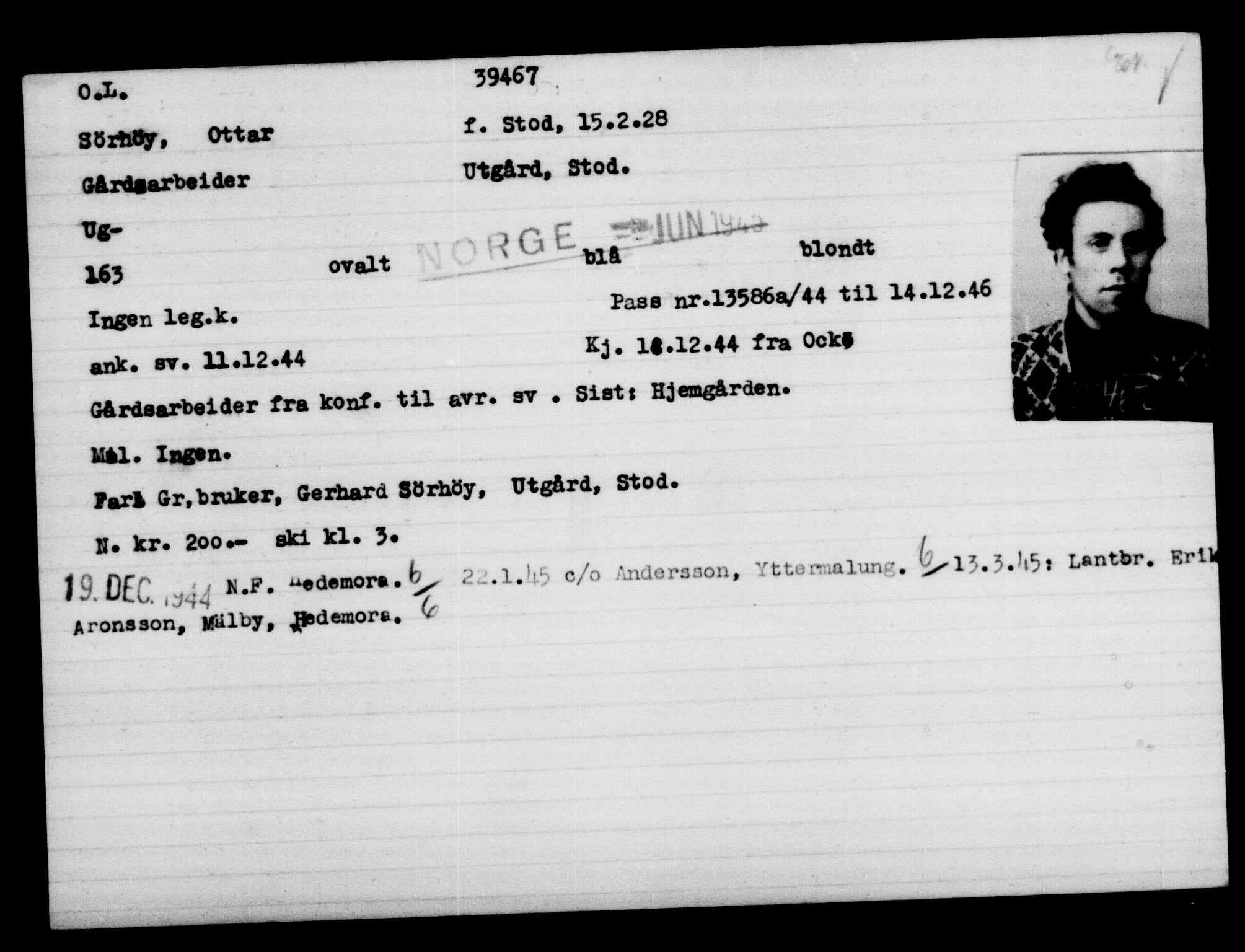 Utenriksstasjonene, Legasjonen i Stockholm, Flyktningkontoret, AV/RA-S-6753/V/Va/L0015: Kjesäterkartoteket, flyktninger med registreringsnr. 37800-40770, 1940-1945, s. 1717