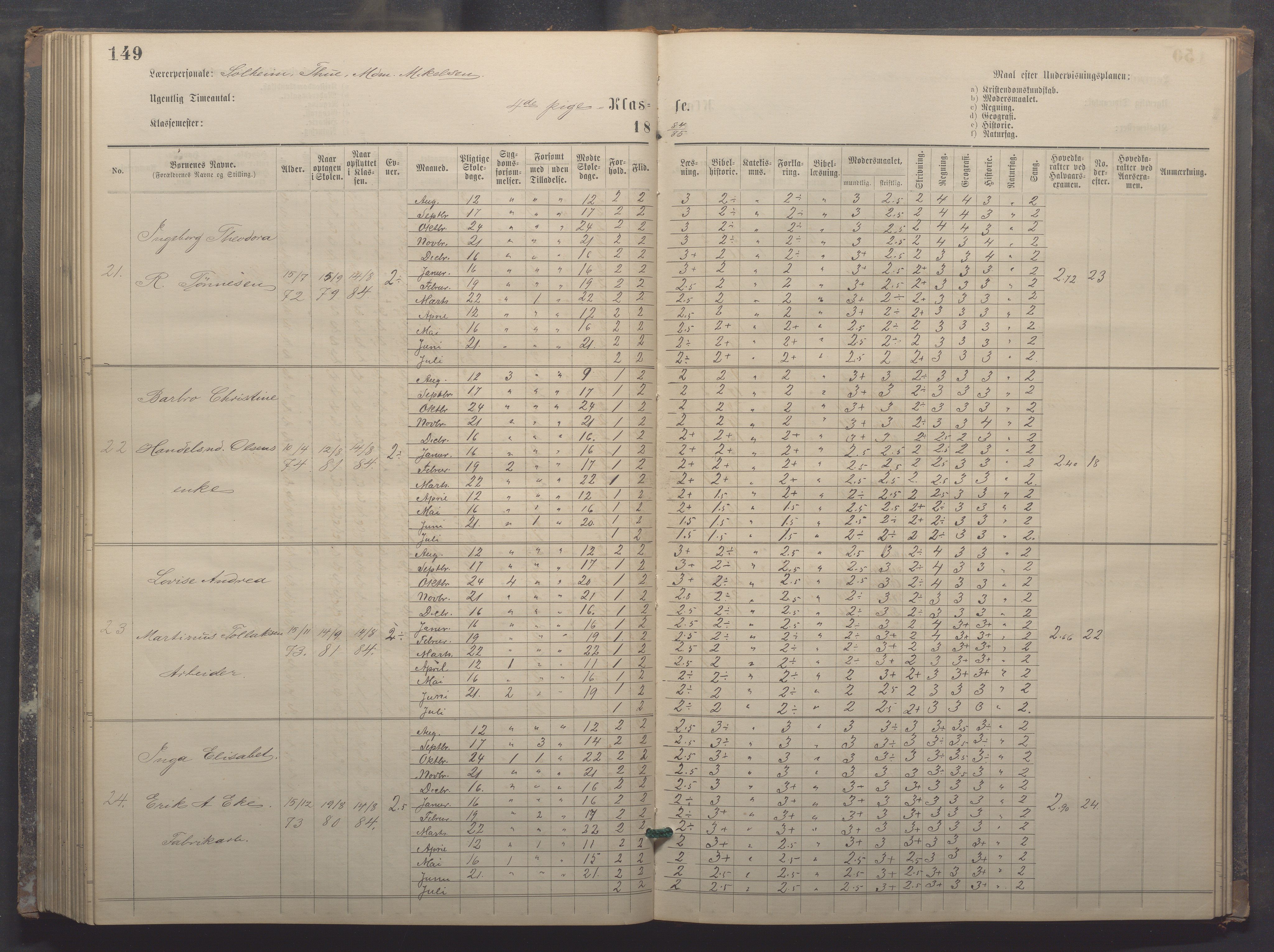 Egersund kommune (Ladested) - Egersund almueskole/folkeskole, IKAR/K-100521/H/L0017: Skoleprotokoll - Almueskolen, 5./6. klasse, 1877-1887, s. 149