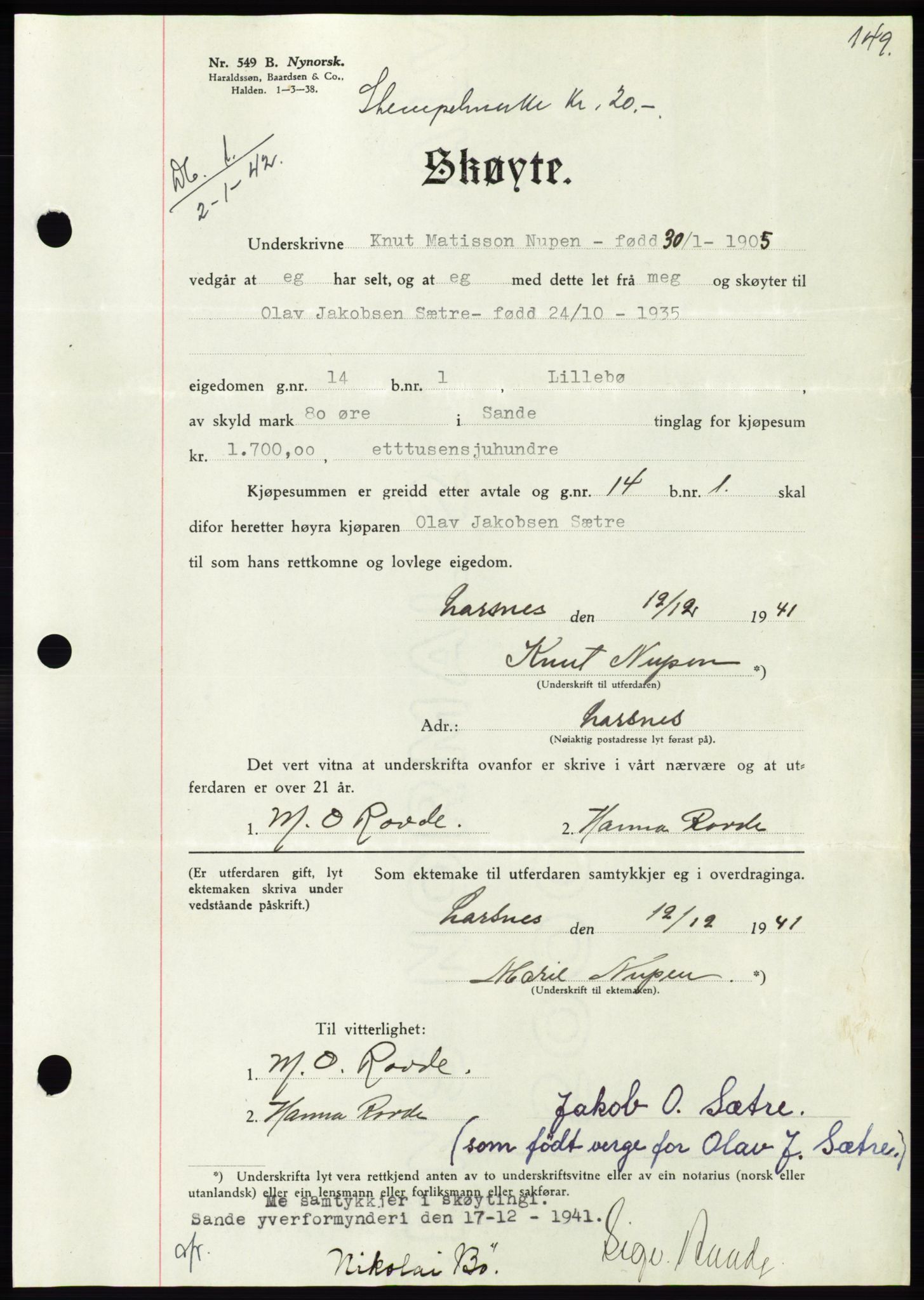 Søre Sunnmøre sorenskriveri, SAT/A-4122/1/2/2C/L0073: Pantebok nr. 67, 1941-1942, Dagboknr: 1/1942