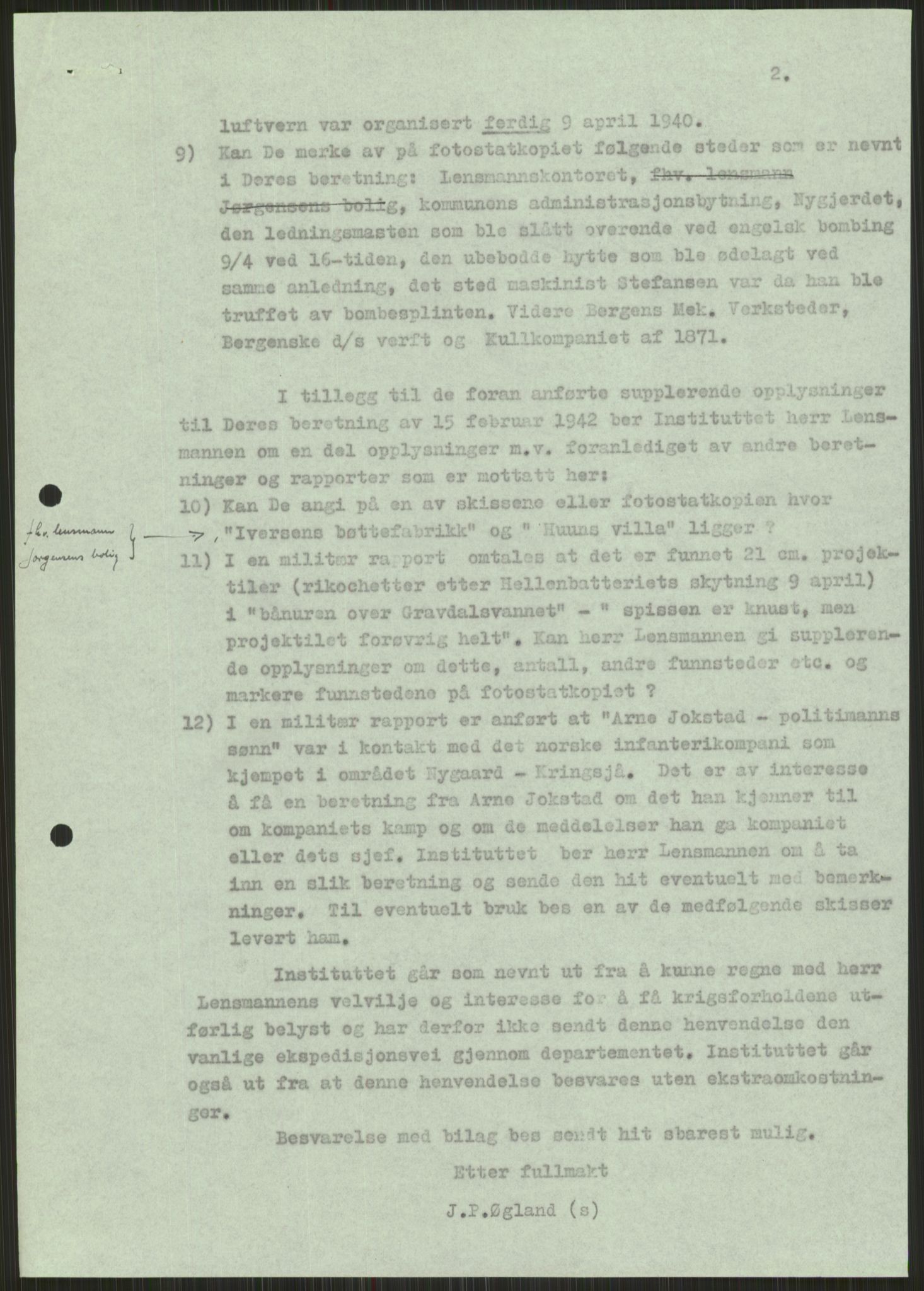 Forsvaret, Forsvarets krigshistoriske avdeling, AV/RA-RAFA-2017/Y/Ya/L0015: II-C-11-31 - Fylkesmenn.  Rapporter om krigsbegivenhetene 1940., 1940, s. 346