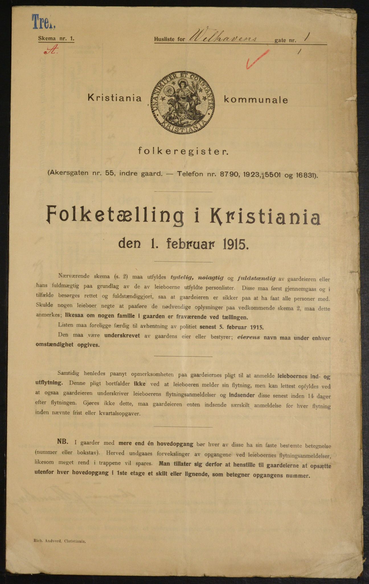 OBA, Kommunal folketelling 1.2.1915 for Kristiania, 1915, s. 127923