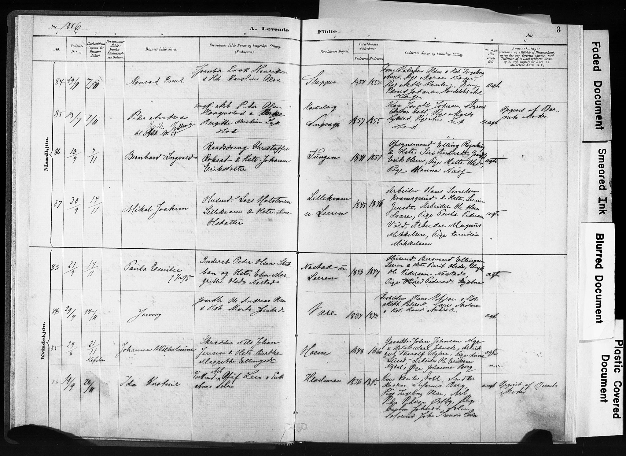 Ministerialprotokoller, klokkerbøker og fødselsregistre - Sør-Trøndelag, SAT/A-1456/606/L0300: Ministerialbok nr. 606A15, 1886-1893, s. 3