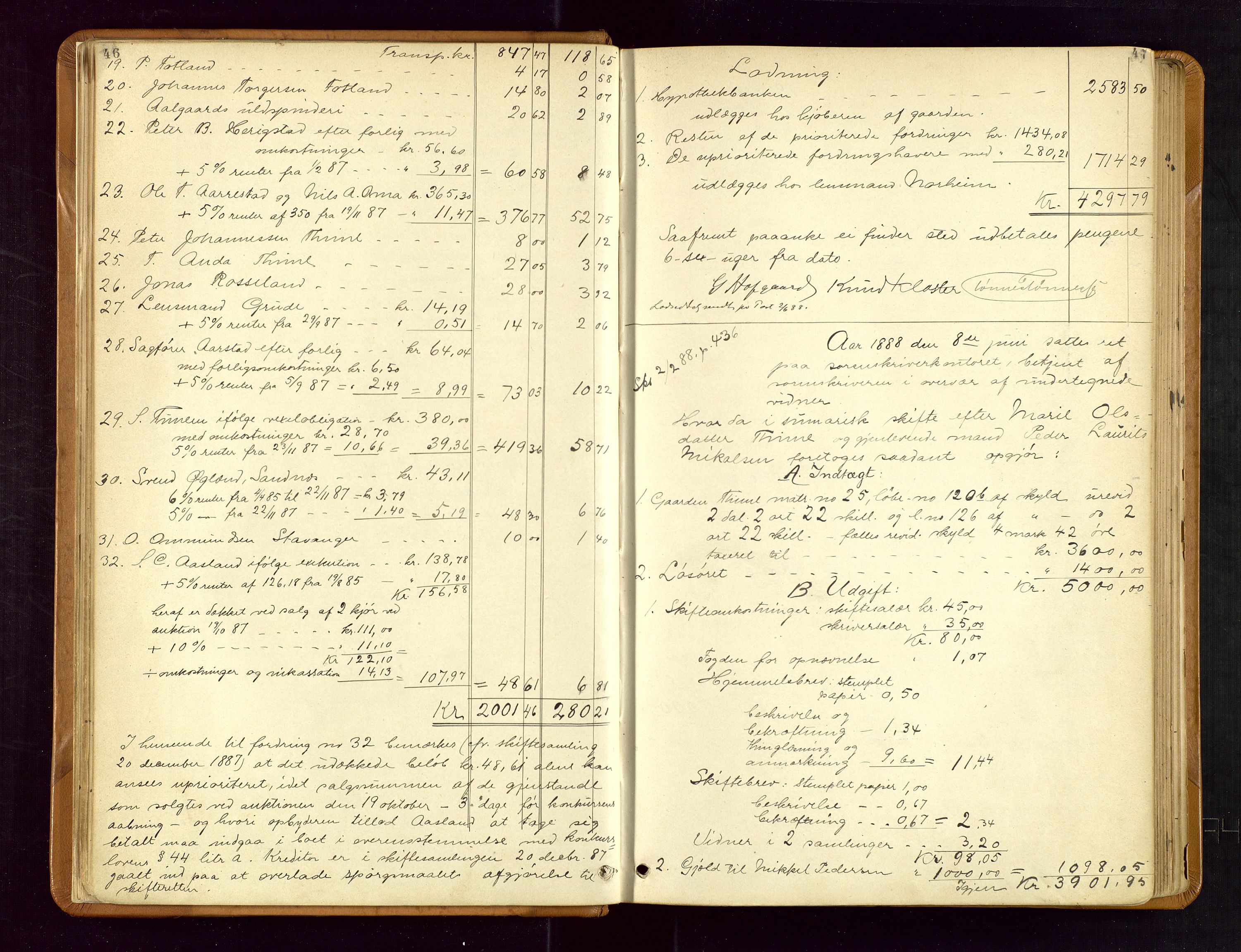 Jæren sorenskriveri, AV/SAST-A-100310/01/5/50/50BB/L0004: SKIFTEUTLODNINGSPROTOKOLL, 1887-1893, s. 46-47