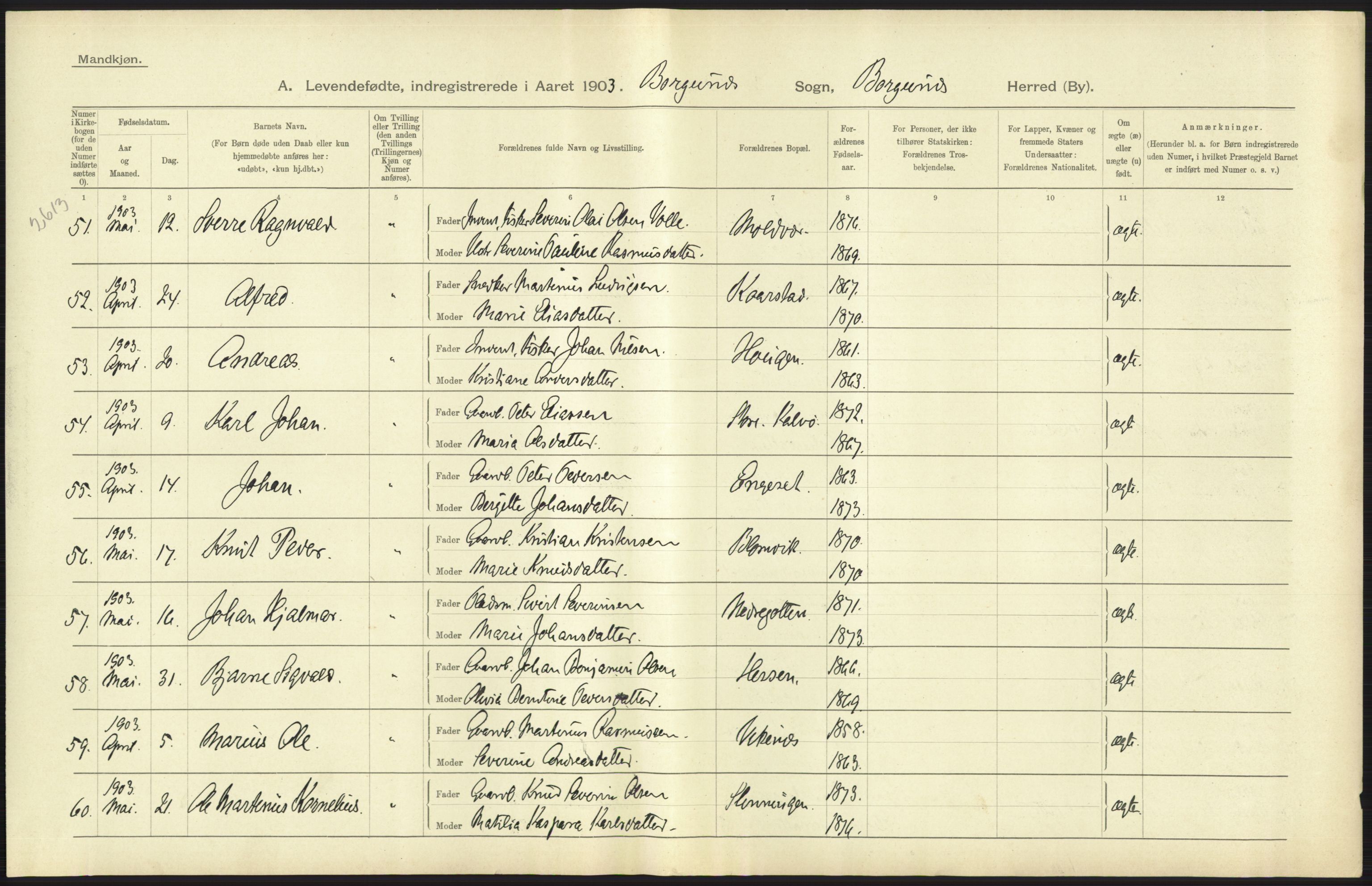 Statistisk sentralbyrå, Sosiodemografiske emner, Befolkning, AV/RA-S-2228/D/Df/Dfa/Dfaa/L0016: Romsdal amt: Fødte, gifte, døde., 1903, s. 417