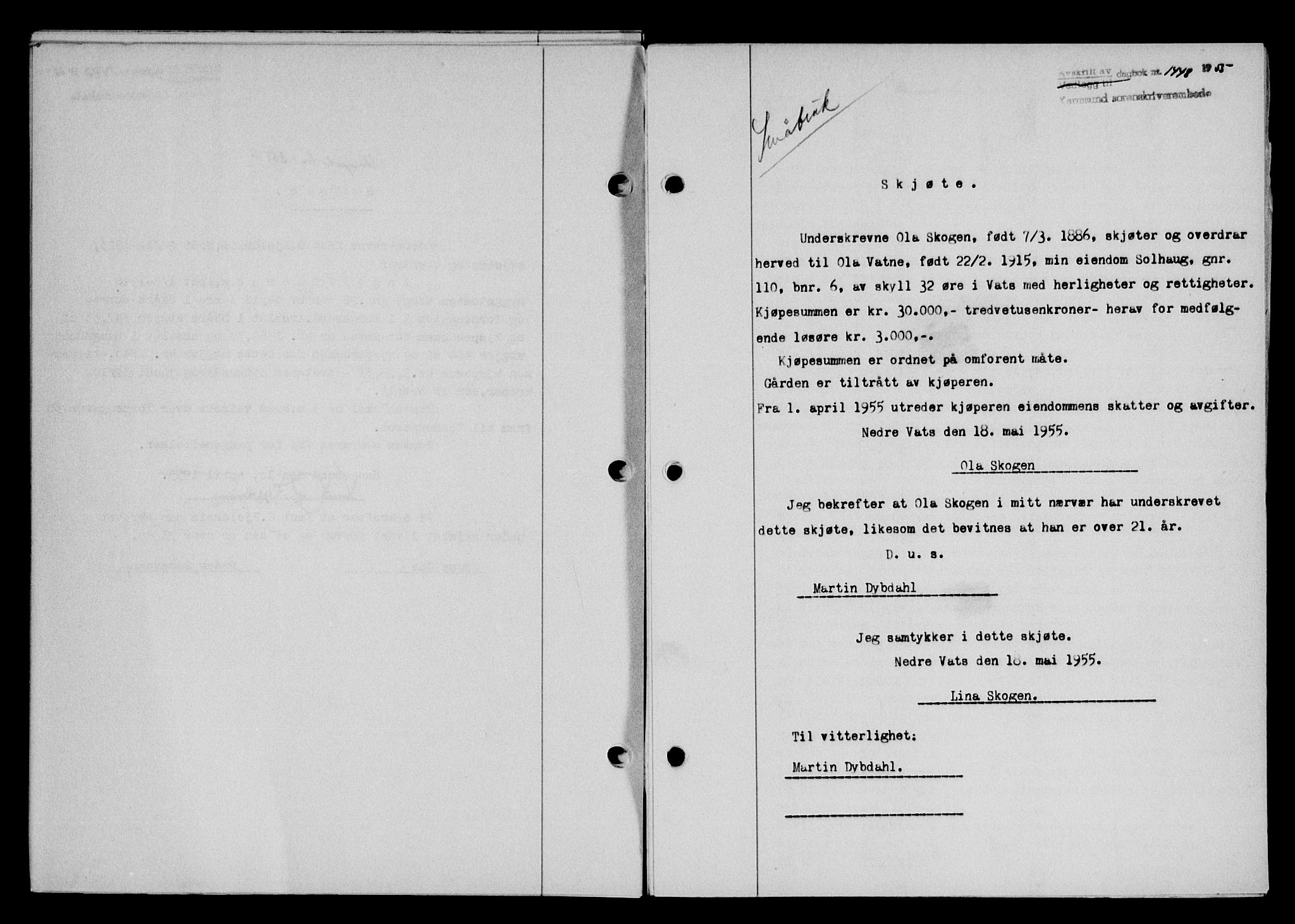 Karmsund sorenskriveri, AV/SAST-A-100311/01/II/IIB/L0115: Pantebok nr. 95A, 1955-1955, Dagboknr: 1448/1955