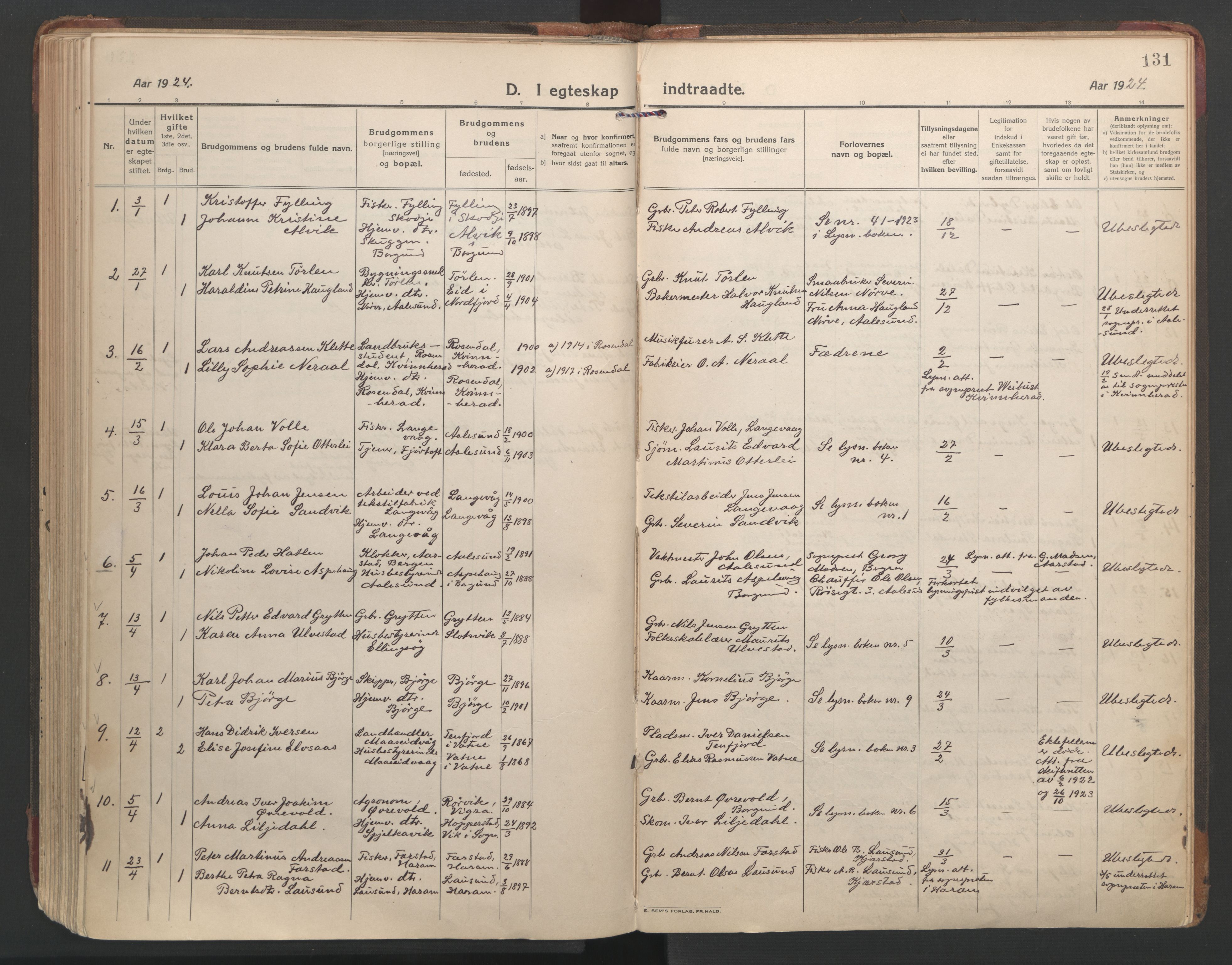 Ministerialprotokoller, klokkerbøker og fødselsregistre - Møre og Romsdal, AV/SAT-A-1454/528/L0412: Ministerialbok nr. 528A21, 1920-1926, s. 131