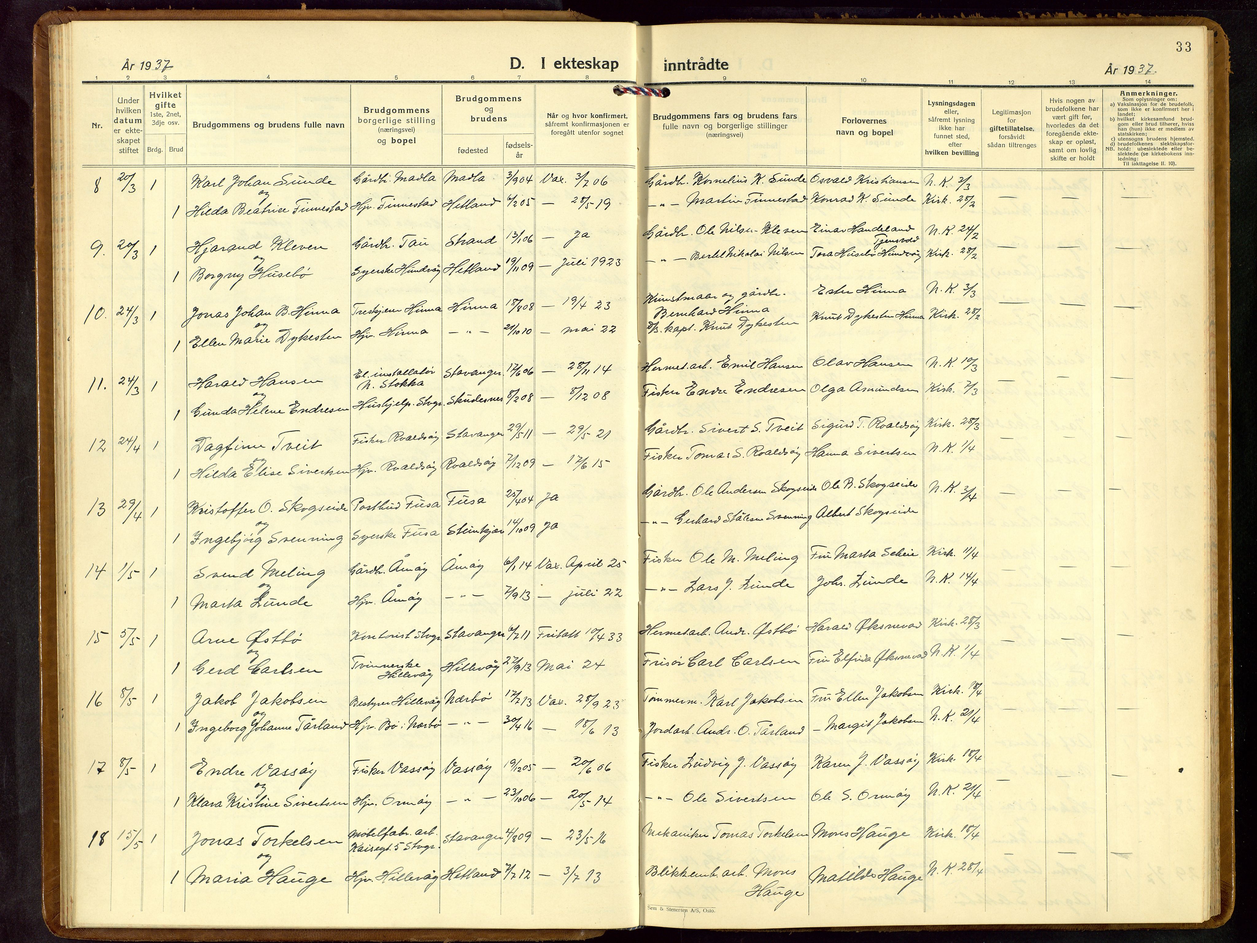 Hetland sokneprestkontor, SAST/A-101826/30/30BB/L0013: Klokkerbok nr. B 13, 1931-1952, s. 33